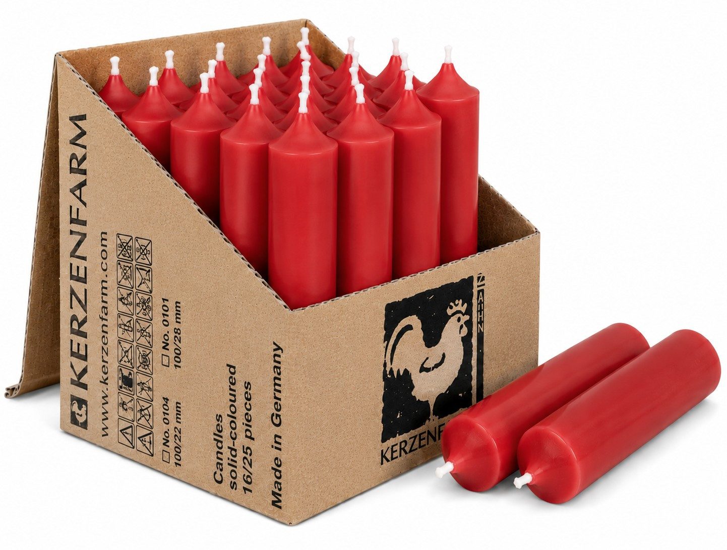Hahn Kerzenfarm Spitzkerze Stabkerzen kurz 25 Stück, 10 cm, Ø 2,2 cm, Made in Germany