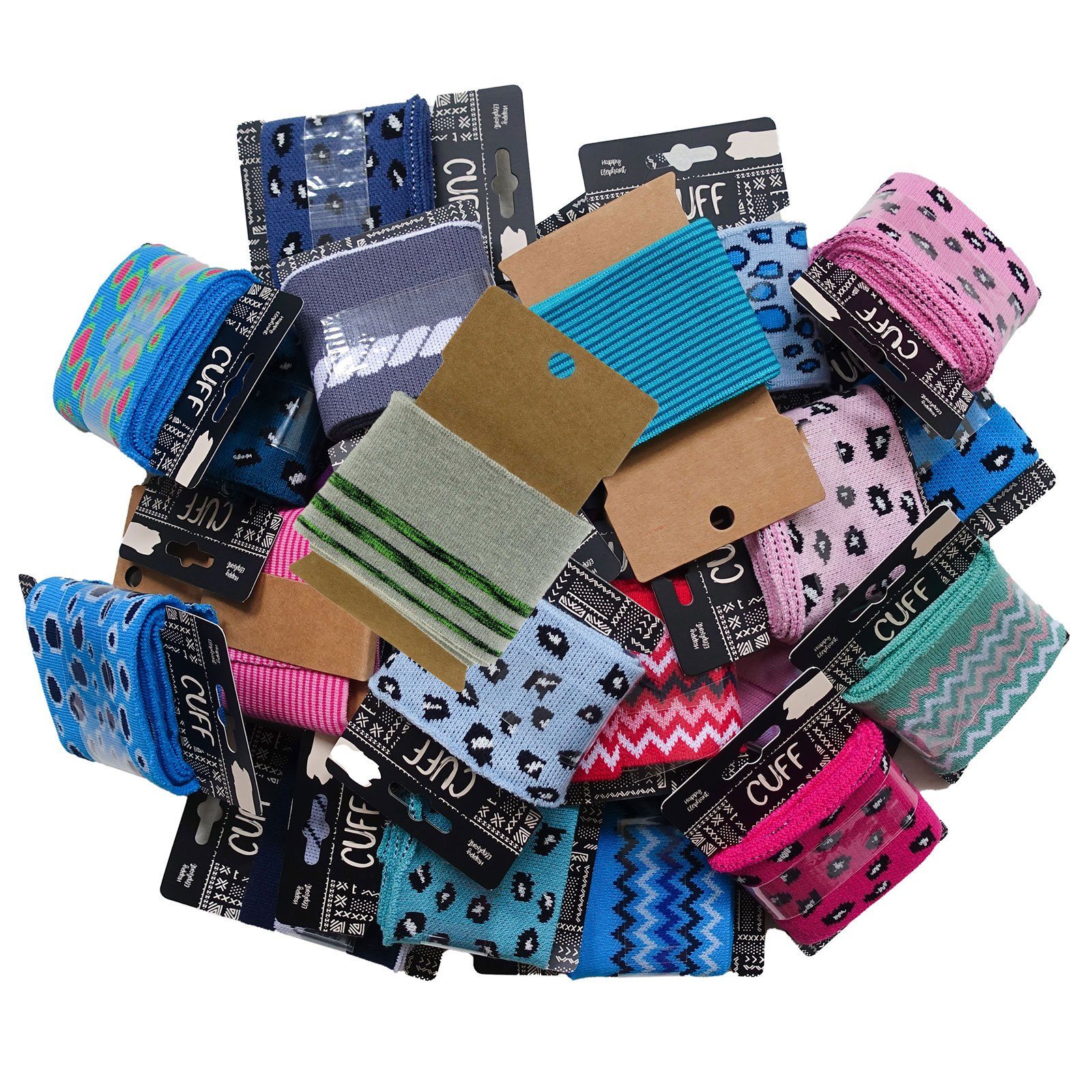 maDDma Stoff 20 x verschiedene Cuff Bündchen Strickbündchen elastisch Megamixpaket