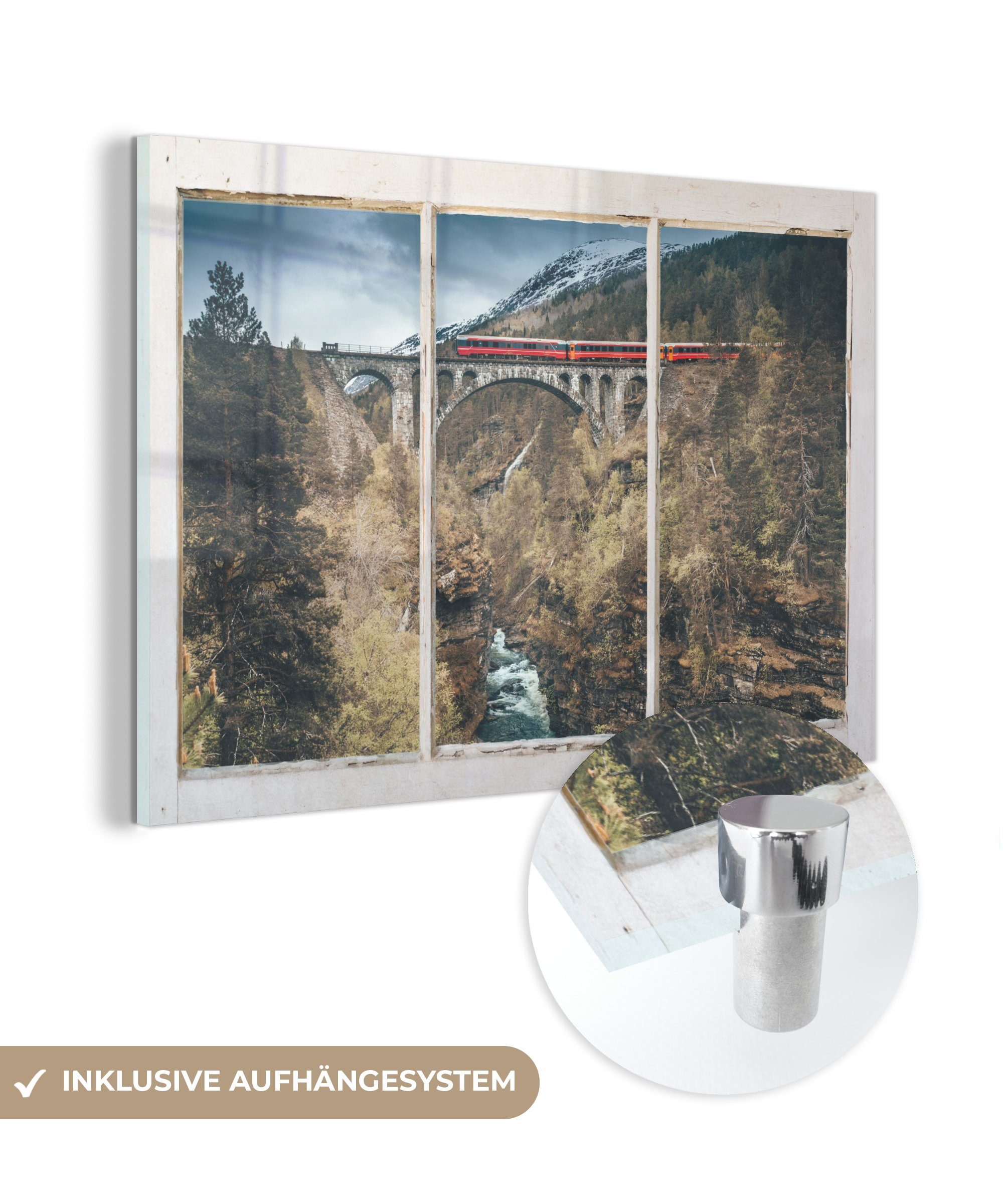 MuchoWow Acrylglasbild Aussicht - Berg - Brücke, (1 St), Glasbilder - Bilder auf Glas Wandbild - Foto auf Glas - Wanddekoration