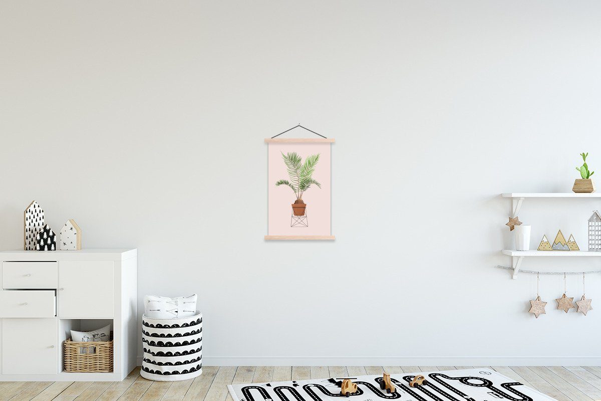 MuchoWow Poster Pflanze - Palme Bilderleiste, für Wohnzimmer, St), Rosa, Textilposter Posterleiste, Magnetisch - - (1 Pastell