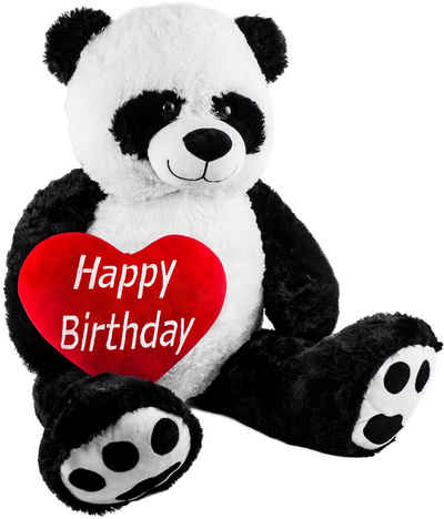 BRUBAKER Kuscheltier XXL Panda Teddy 100 cm mit Happy Birthday Herz (1-St., riesiger Teddybär), großes Bär Stofftier, Plüschtier Pandabär