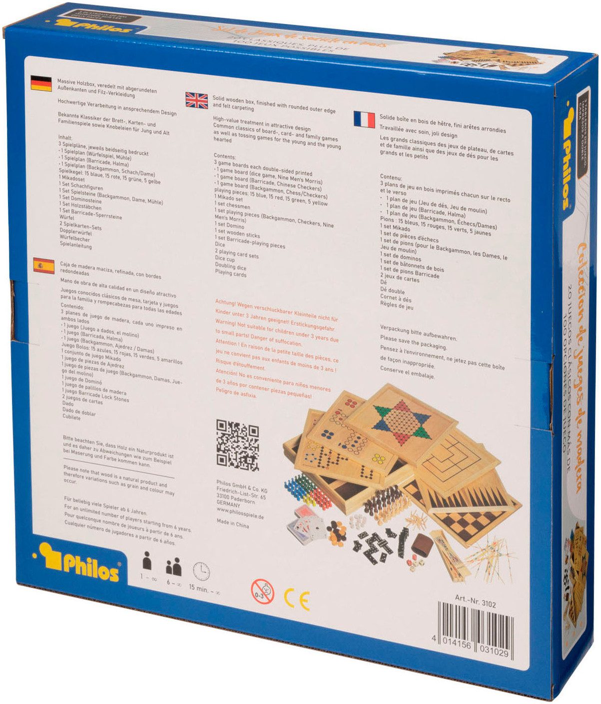Philos Spiel Spielesammlung Holz, Gesellschaftsspiel, Made in Germany
