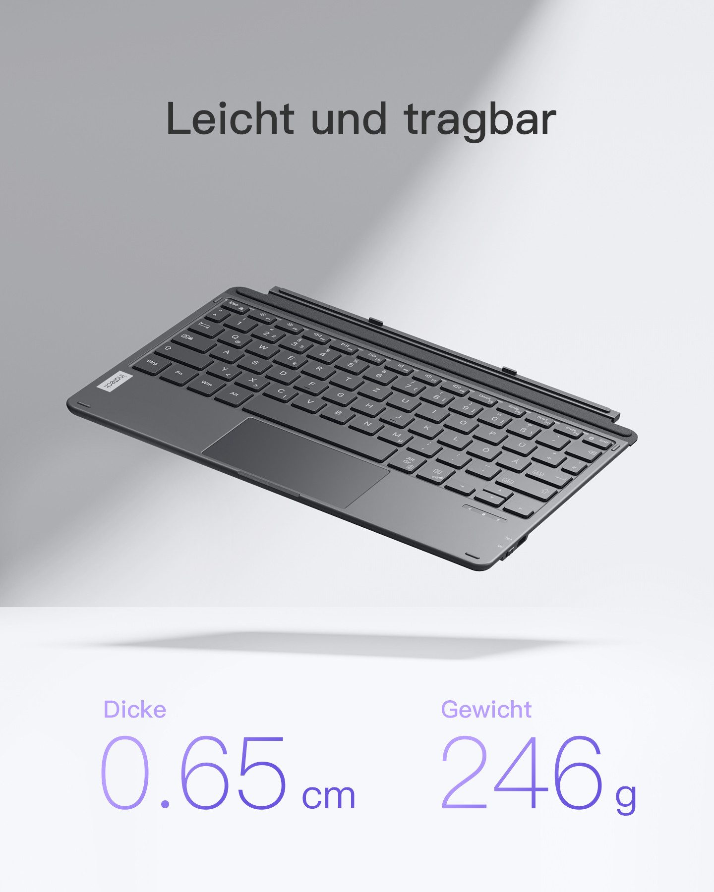 Inateck Tastatur für Surface Go 1&2&3&4, 7 Farben beleuchtung, mit Touchpad Tablet-Tastatur – Bild 4 von 5