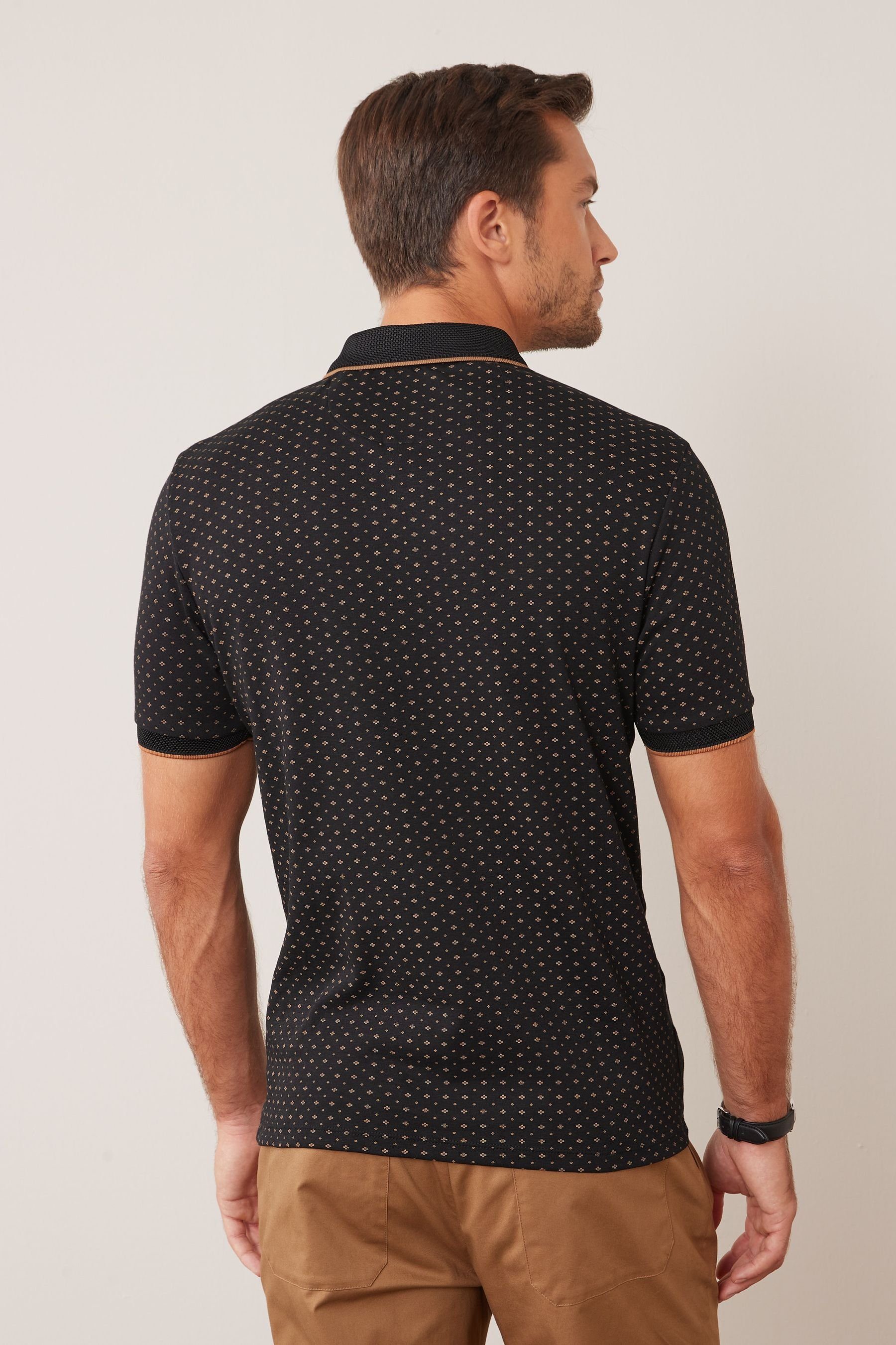 mit Diamond Black/Gold Polo-Shirt Geoprint Next Poloshirt (1-tlg)