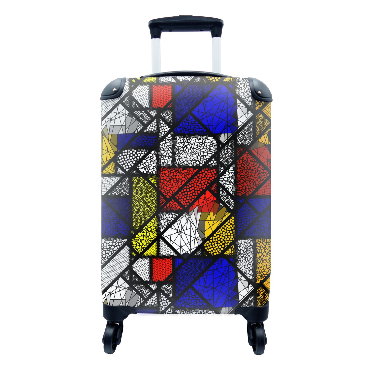 MuchoWow Handgepäckkoffer Kunst - Regenbogen - Mondrian - Muster, 4 Rollen, Reisetasche mit rollen, Handgepäck für Ferien, Trolley, Reisekoffer