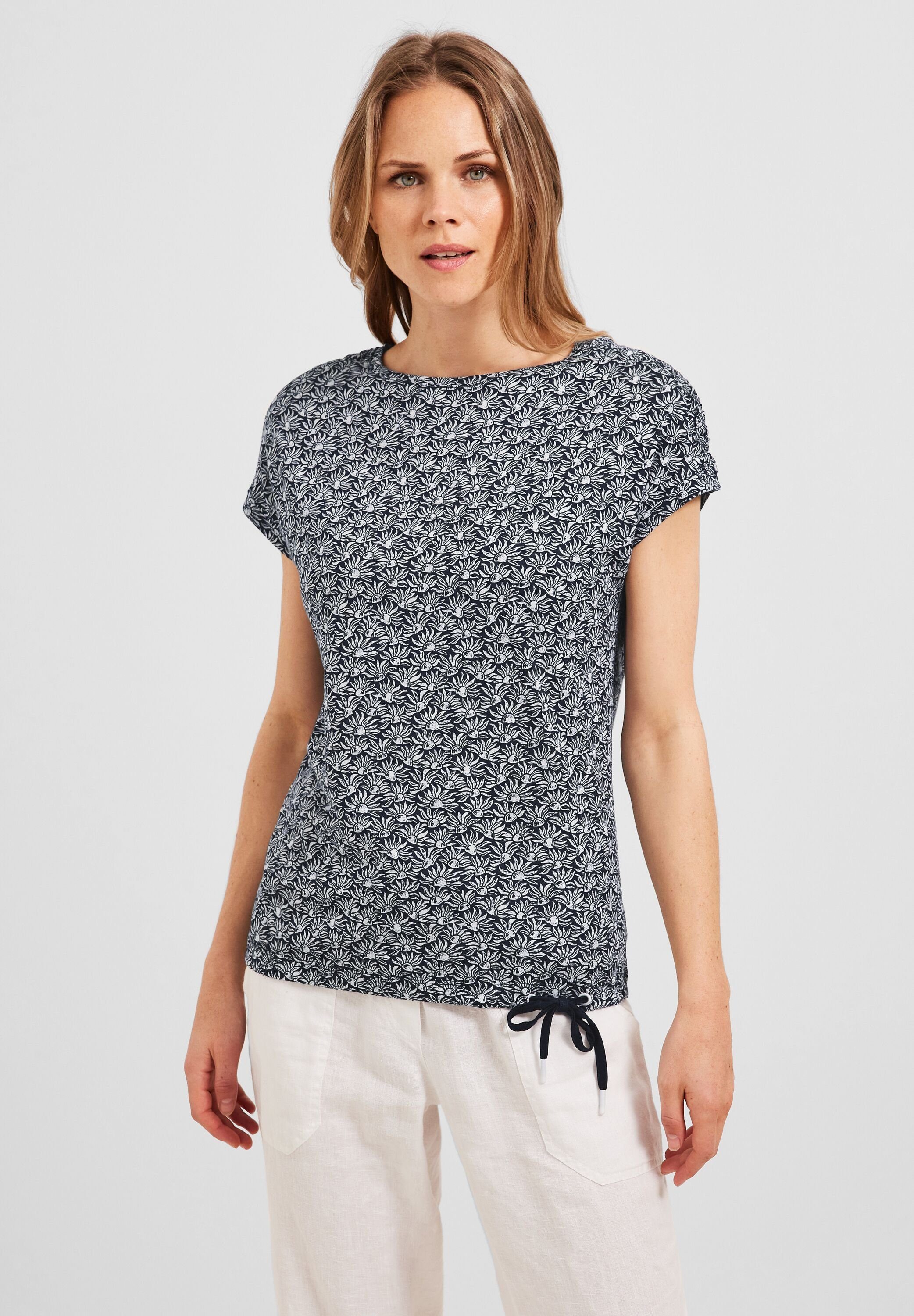 Cecil T-Shirt mit Smok-Details, Allover Blumenmuster