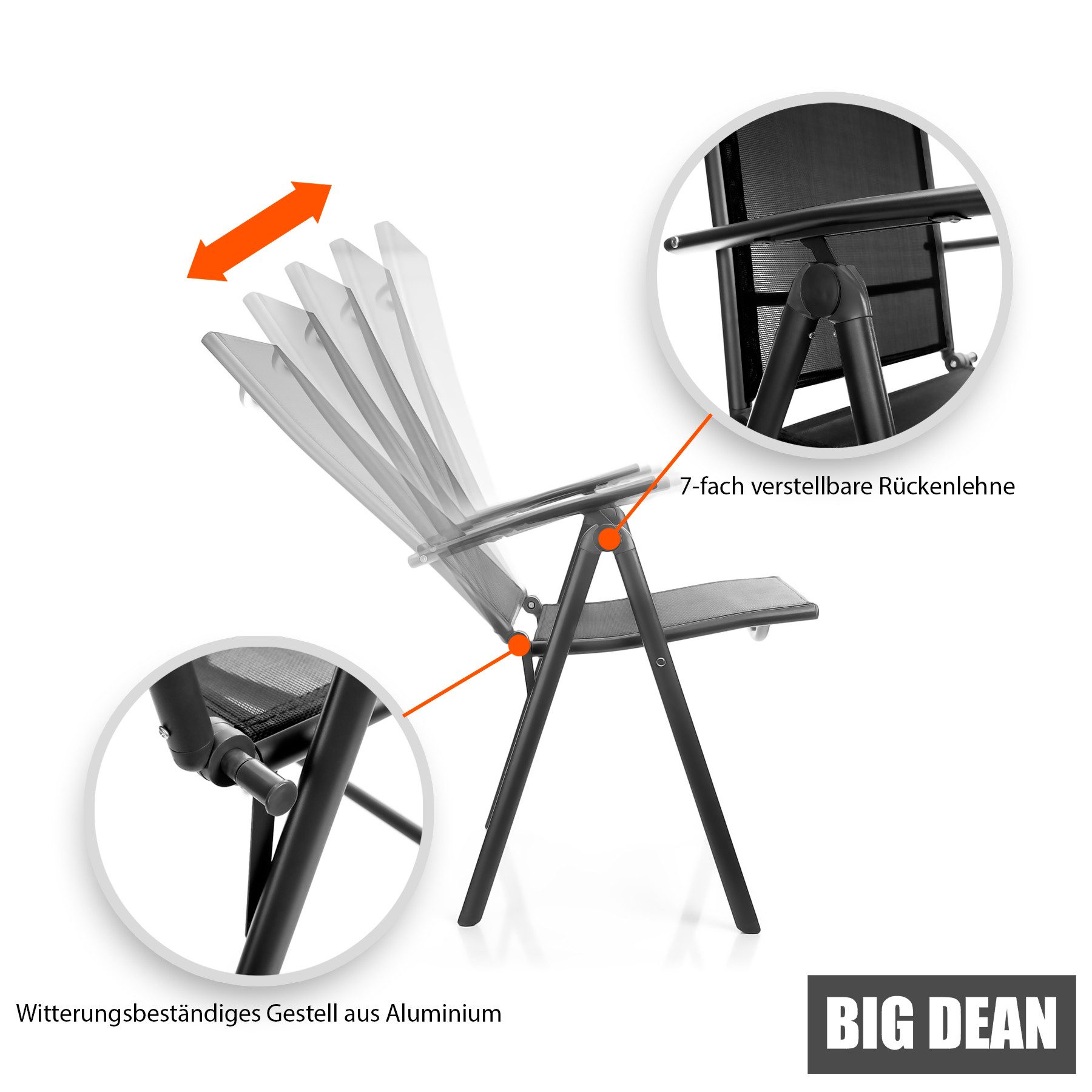 BigDean Gartenstuhl klappbar – bis 120 kg – 7-fach verstellbare Lehne – Balkon & Garten (Packung, 2 St), Belastbar, Vielseitig, Verstellbar, Robust, Wetterfest, – Bild 4 von 5