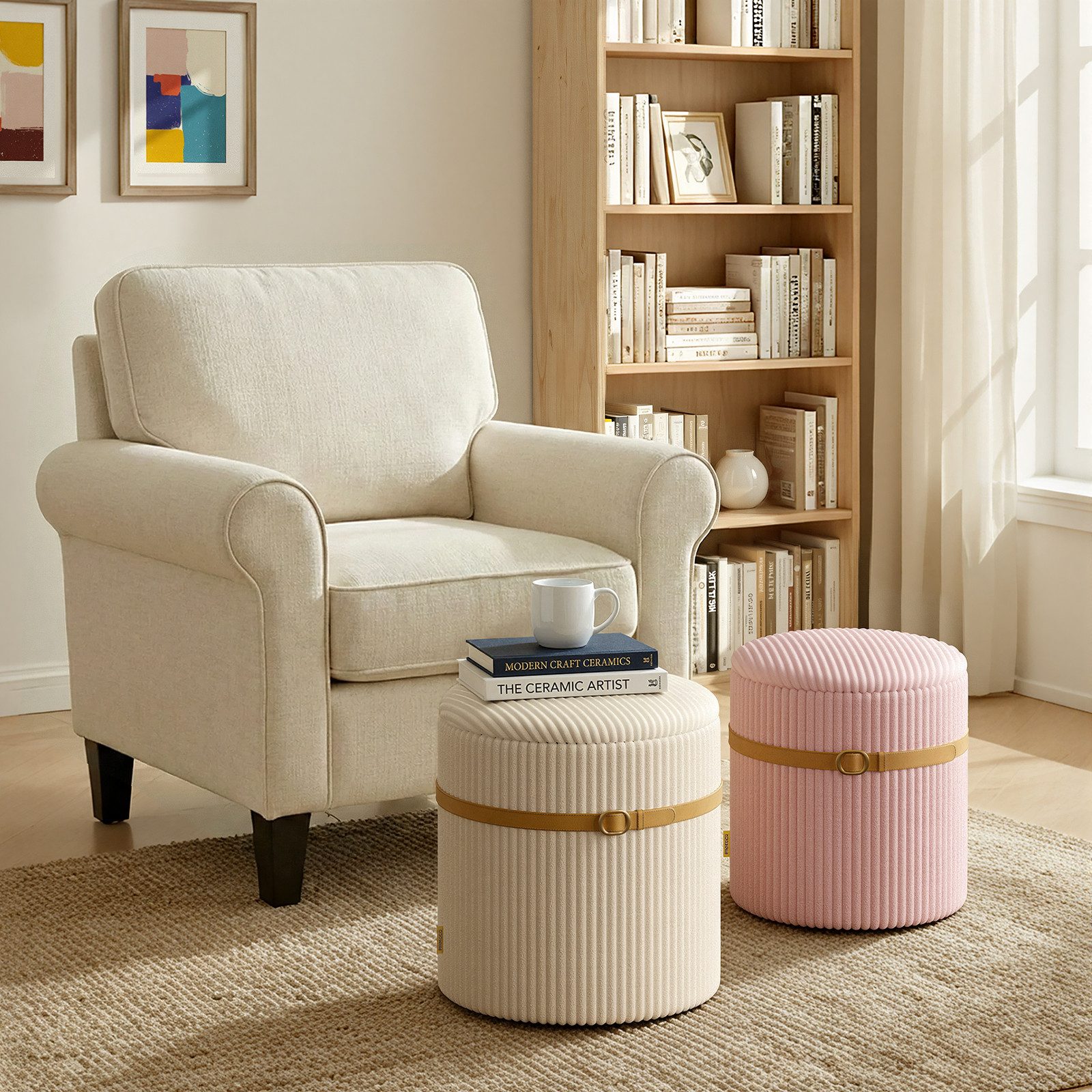 Pinmoco Sitzsack Rundes Hocker-Set (2-teilig) mit Stauraum, Sitzhocker sessel