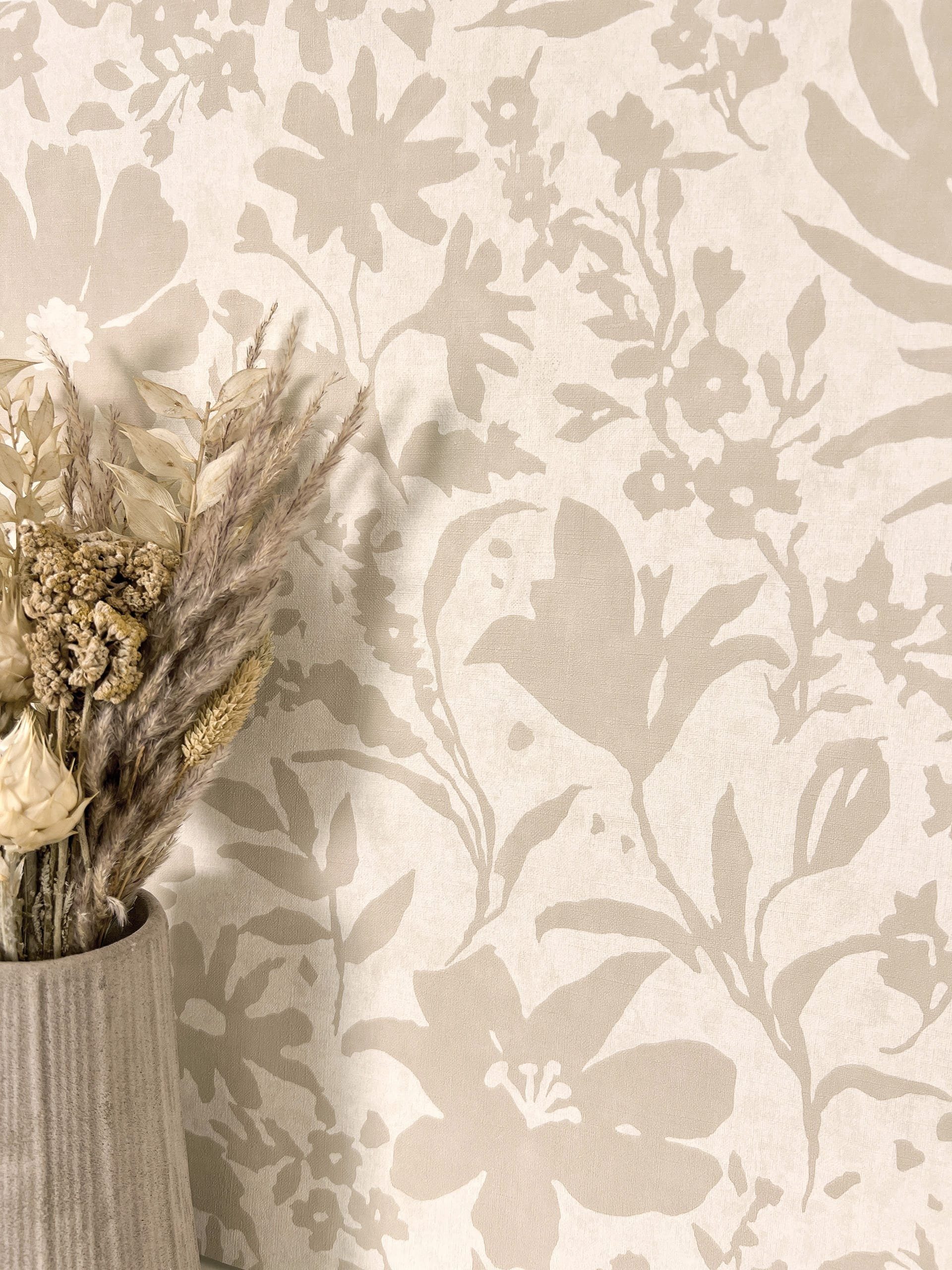 Newroom Vliestapete, Beige Tapete Floral Blumen günstig online kaufen