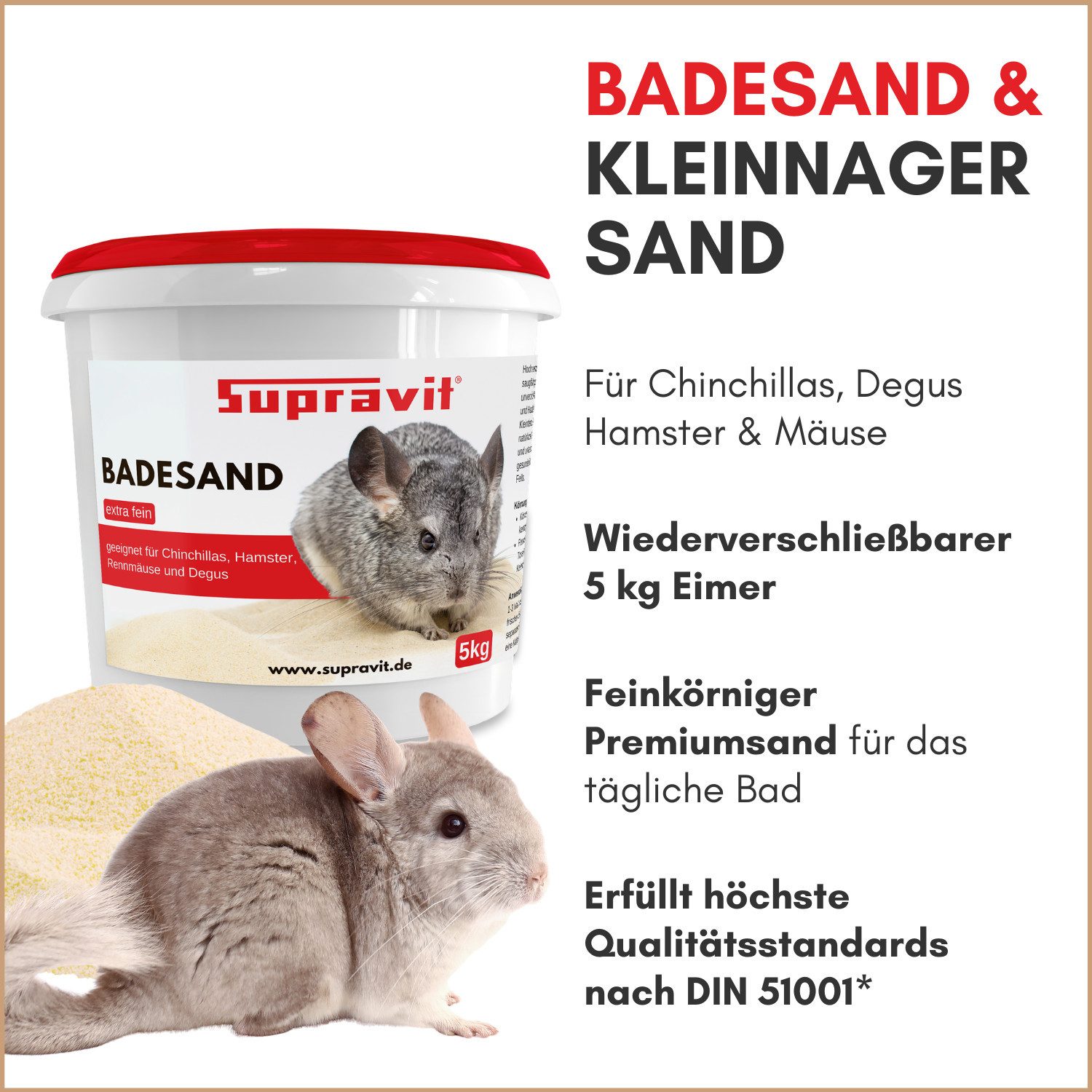 Supravit Badesand Chinchilla Badesand 5kg - Fellpflege & Mineraliensand ph-neutral