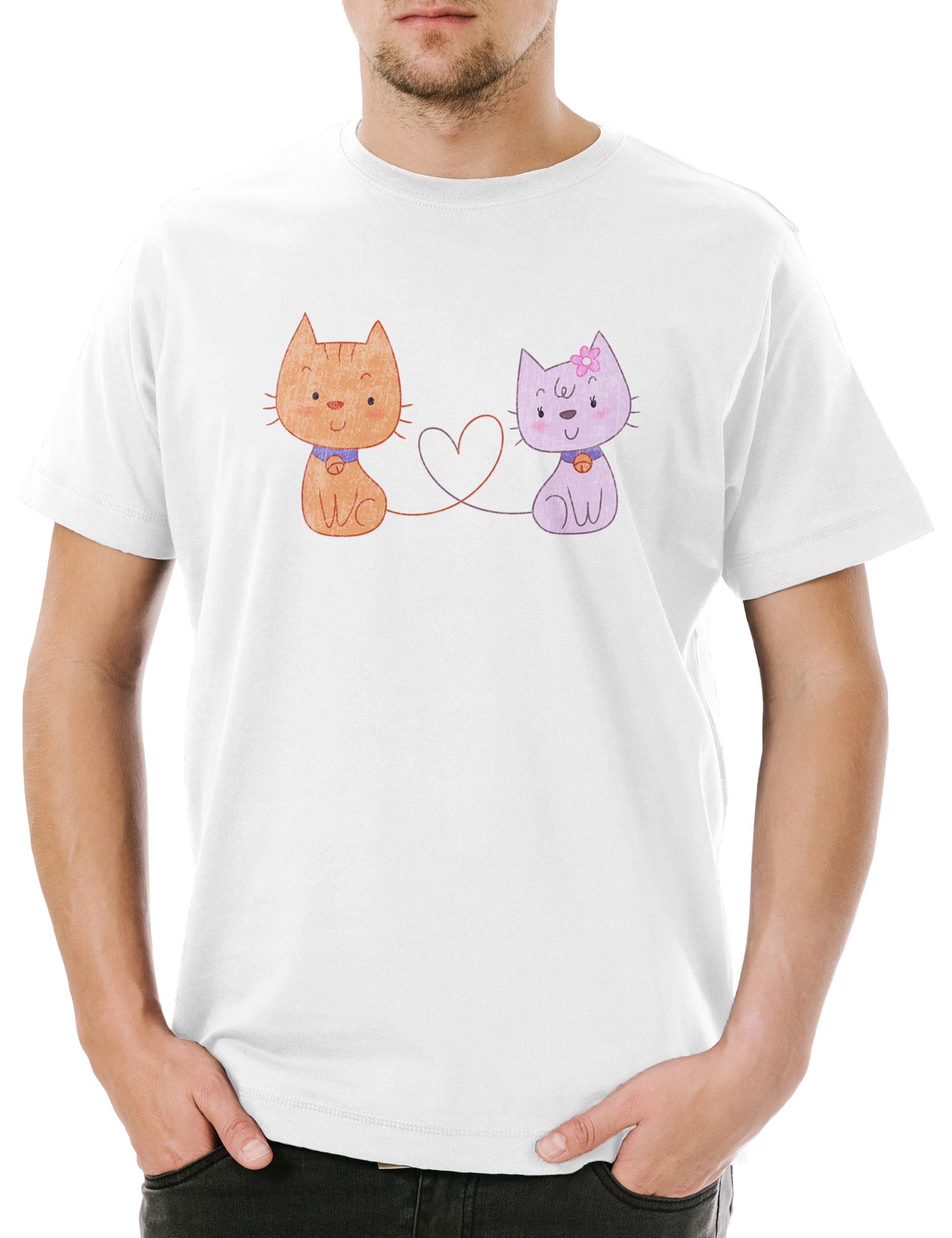 Print-Shirt Cat Cartoon Love Herren T-Shirt Cats Katze Katzen Love Liebe Comic