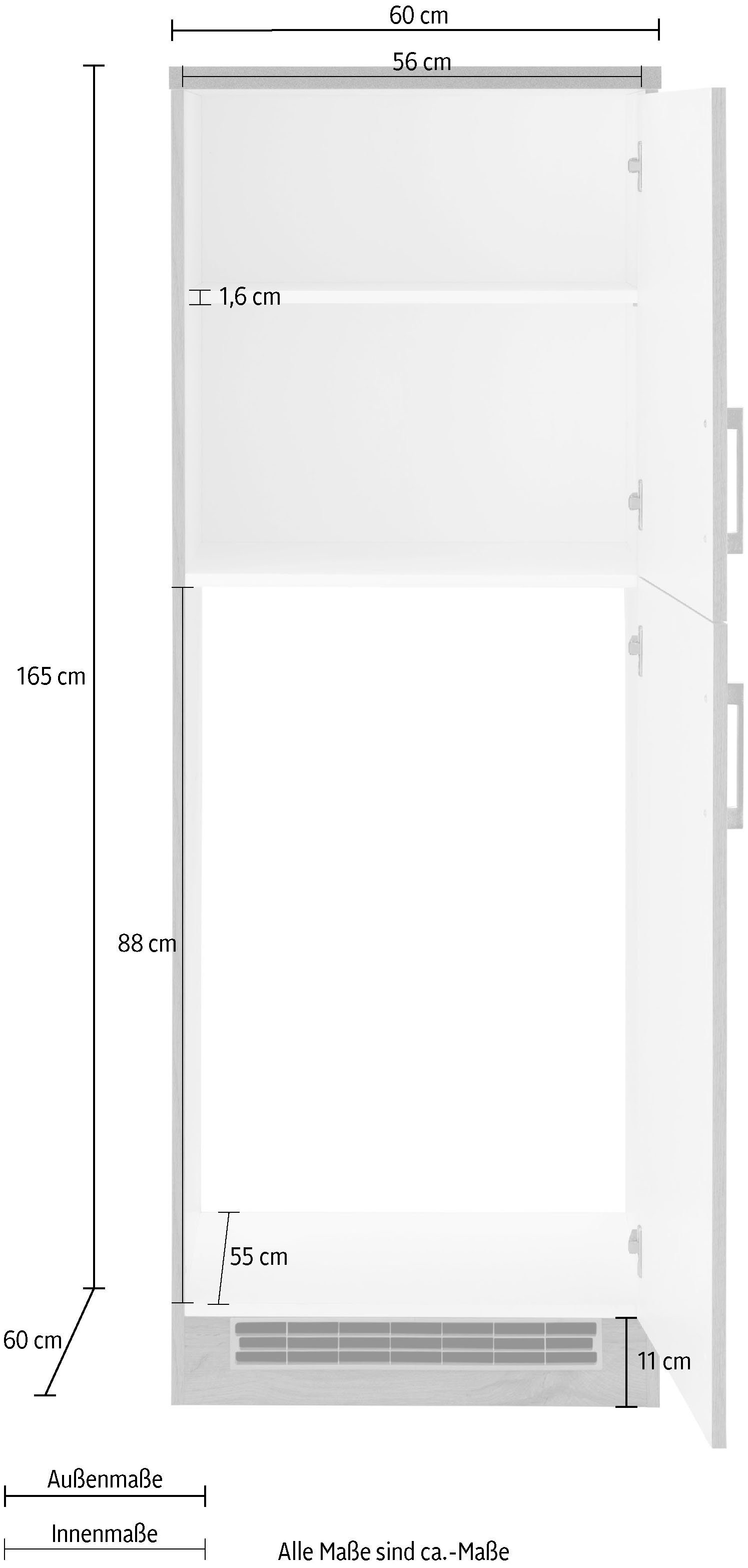 HELD MÖBEL Kühlumbauschrank Colmar 165 geeignet 60 cm wotaneiche hoch, cm | 88 Einbaukühlschrank breit, cm wotaneiche Nische für