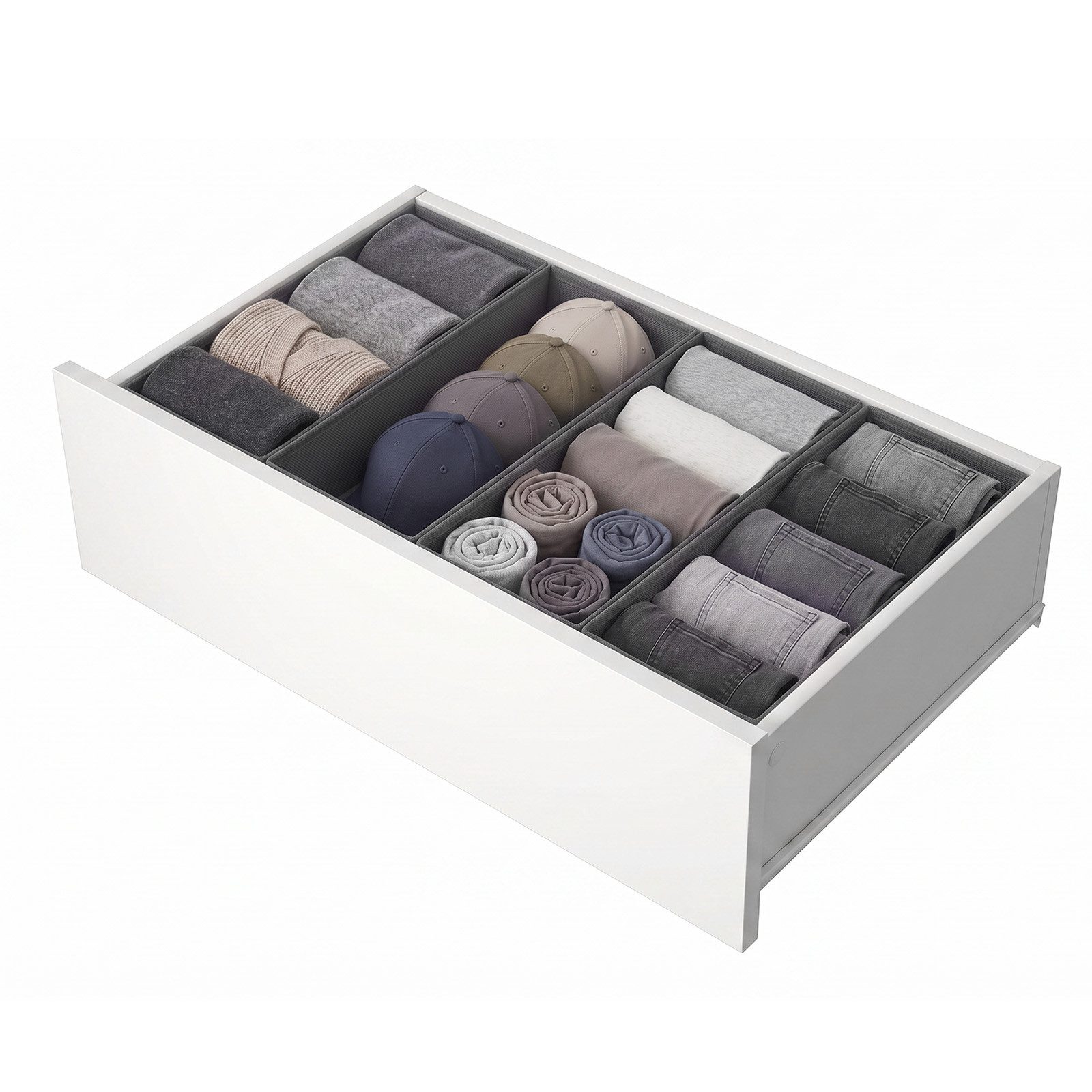 Sekey Aufbewahrungsbox Schubladen Organizer aus Vliesstoff – faltbare Aufbewahrungsboxen, 4er-Set, 17,5×41×11 cm für MALM Kommode, ohne Fächer für Kleidung