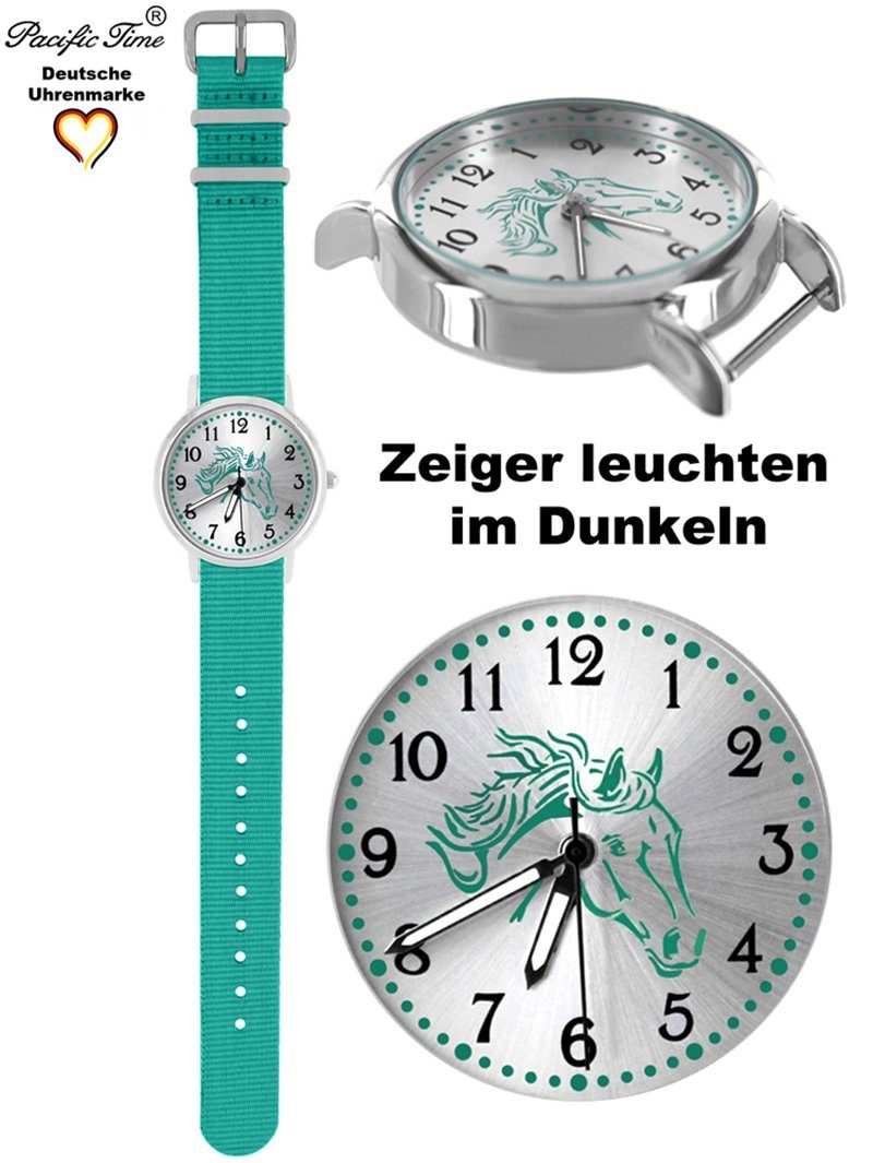Pacific Time Quarzuhr Kinder Armbanduhr Wechselarmband, Match Gratis und Mix Design - Pferd türkis Versand