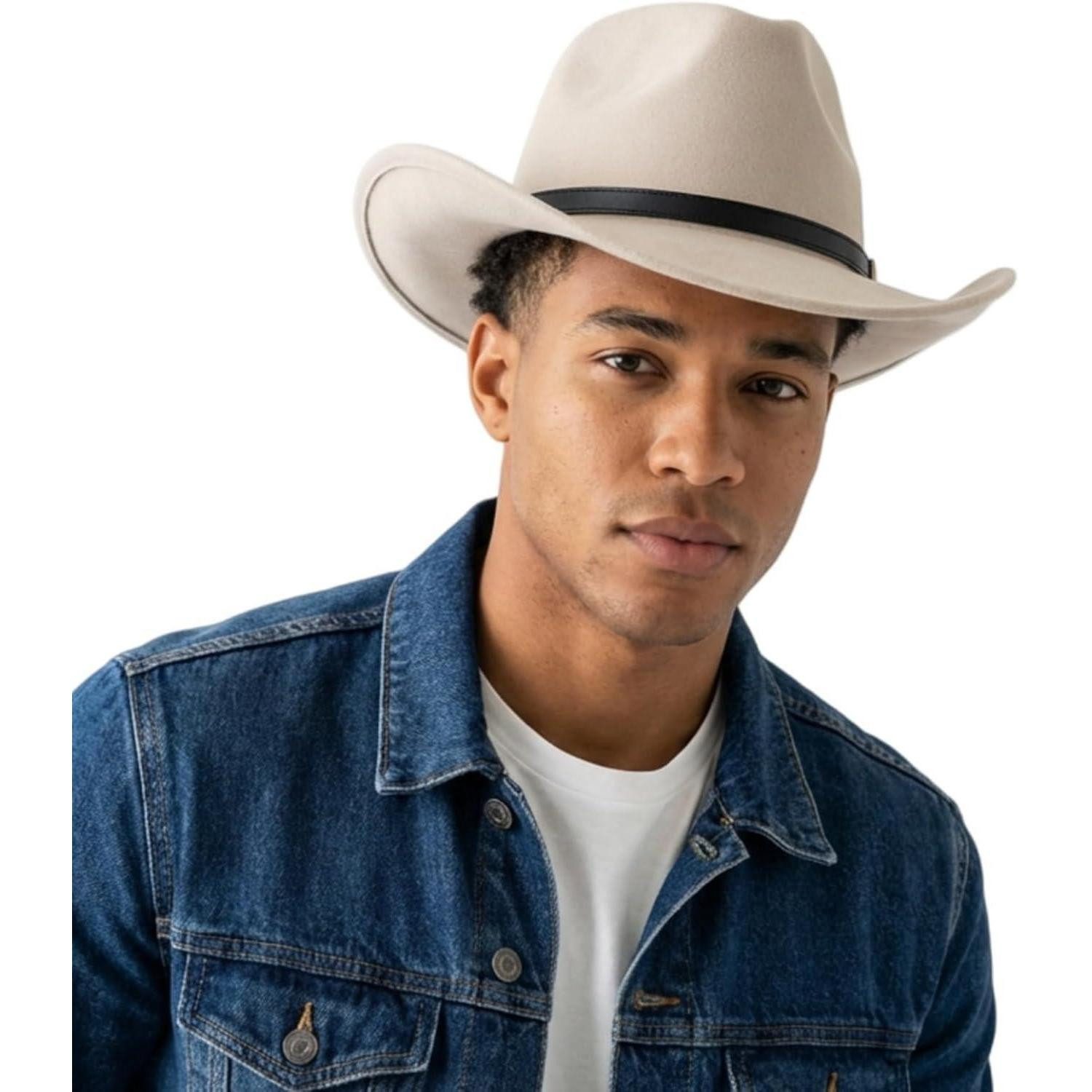 LuxusKollektion Cowboyhut Cowboyhut Wildleder Damen Herren Krempe Einheitsgröße M A1 Weiß