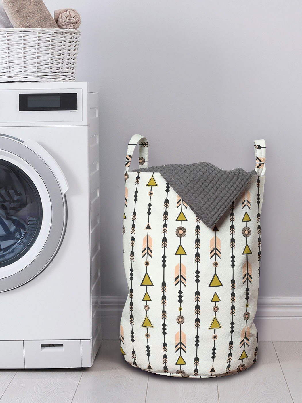 Pfeil mit Style Boho Abakuhaus für Waschsalons, Wäschesäckchen Griffen Retro Wäschekorb Kordelzugverschluss