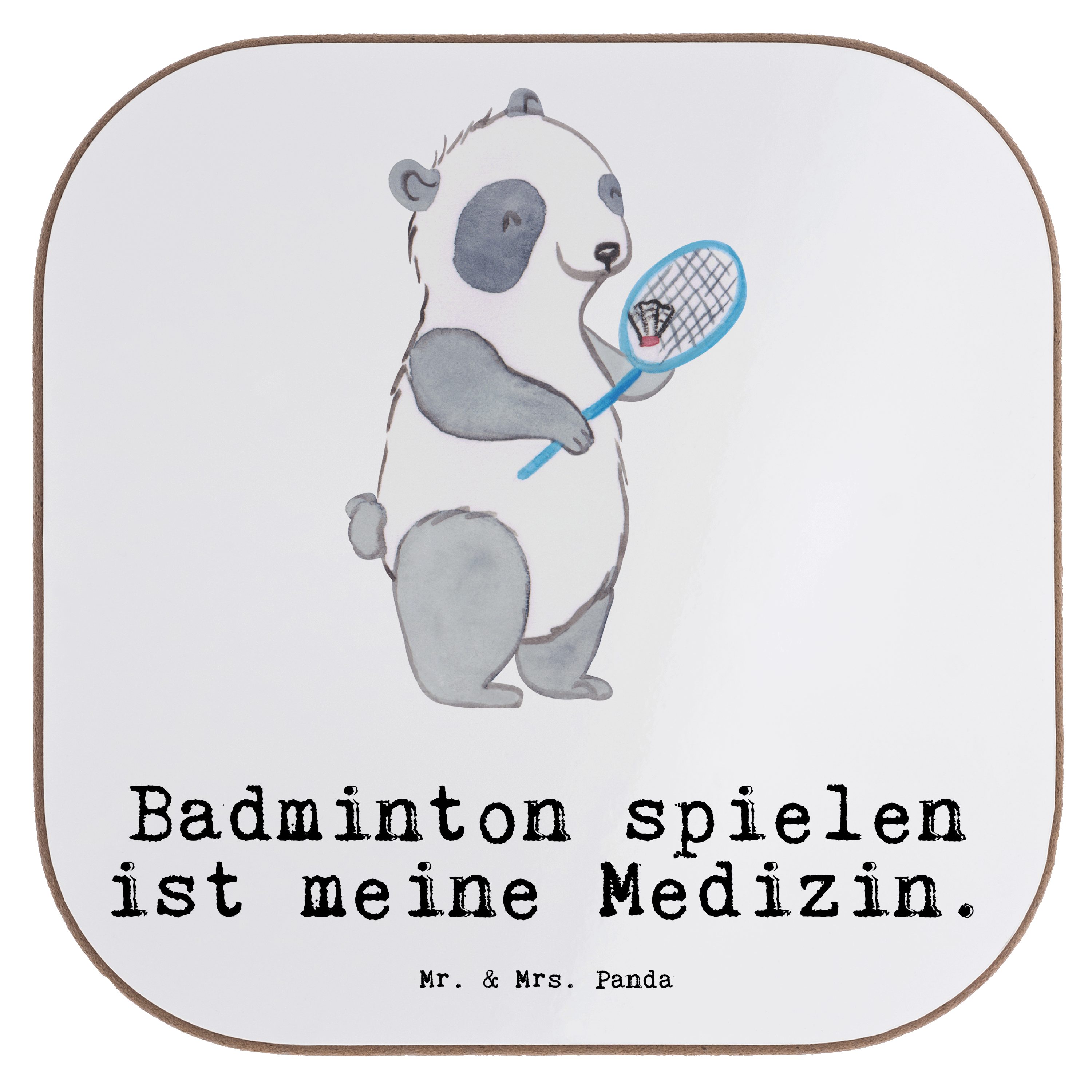 Mr. & Mrs. Panda Getränkeuntersetzer Panda Badminton Medizin - Weiß - Geschenk, Schenken, Getränkeunterse, 1-tlg.