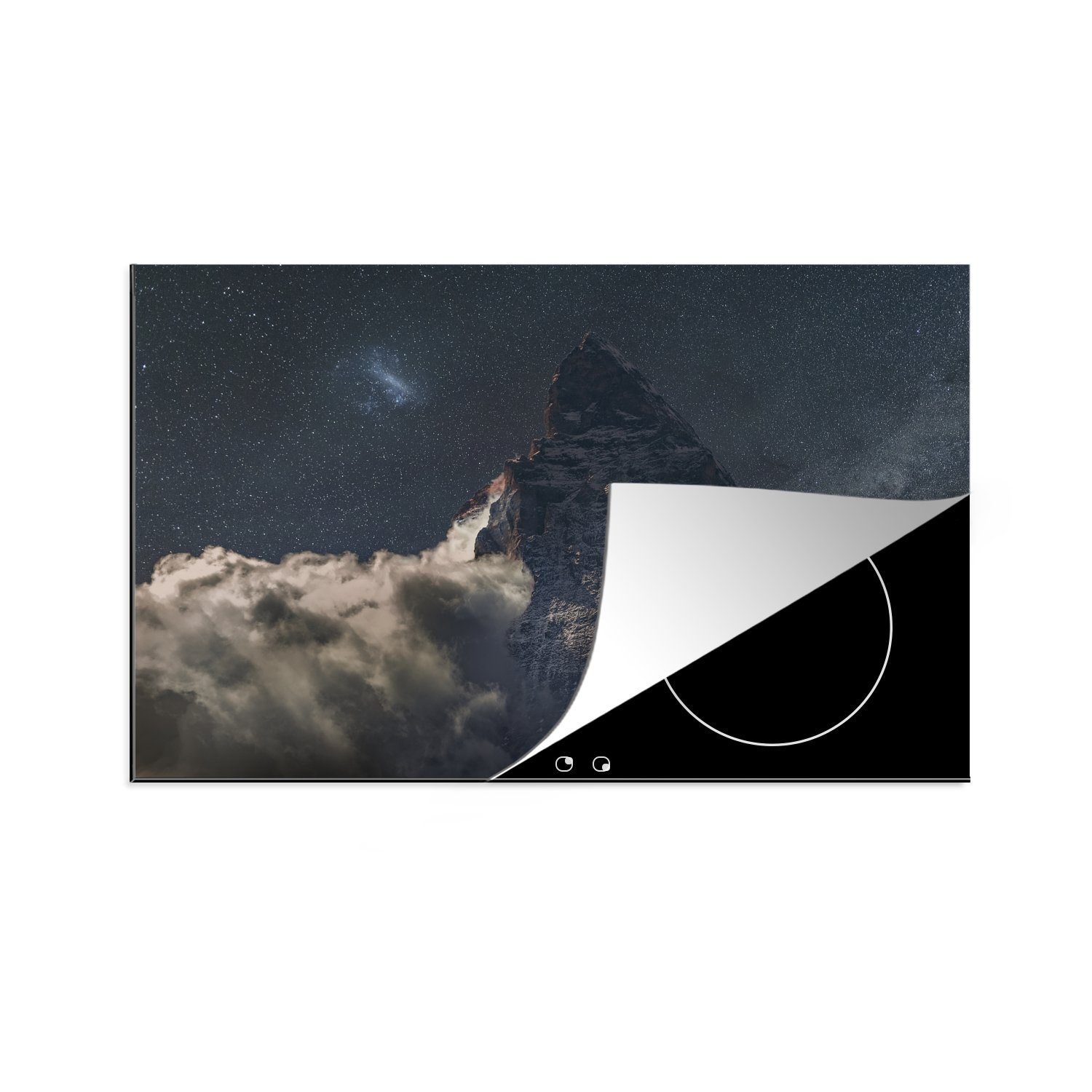 MuchoWow Herdblende-/Abdeckplatte Matterhorn Schutz Nachthimmel der, küche, (1 Niedrige der für die unter cm, tlg), von in Ceranfeldabdeckung in Nähe Wolke Induktionskochfeld Vinyl, 81x52