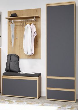 xonox.home Garderobenschrank Torino (Schuhschrank in Eiche und matt grau, 54 x 190 cm) Variable Inneneinteilung, mit Schubladen