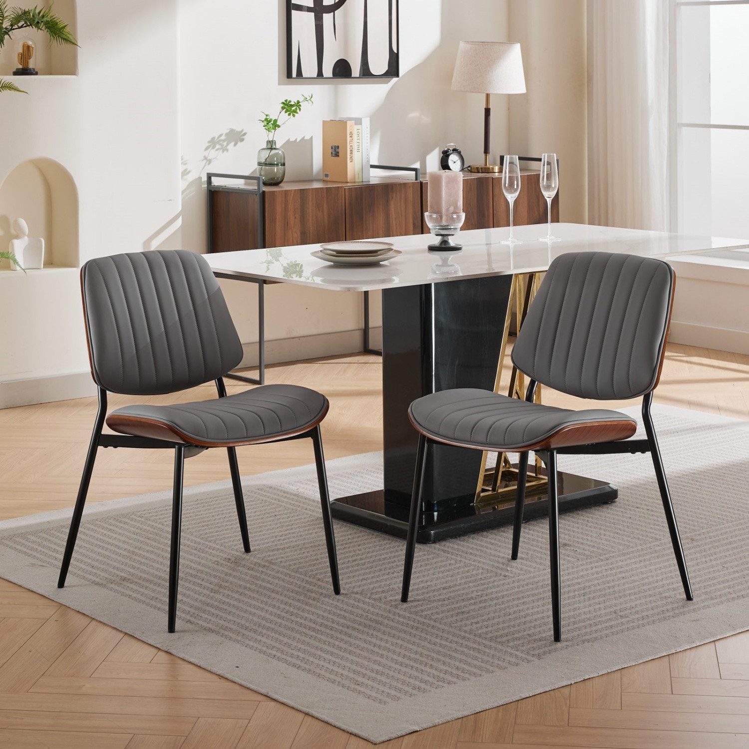 ANYSUN Esszimmerstuhl Esszimmerstühle 2er Set Gepolsterte Küchenstühle (Mid-Century Modern Retro, Kunstleder Akzentstühle,Metallbeine, 2 St), gepolsterte Sitzfläche für Esszimmer Küche Wohnzimmer