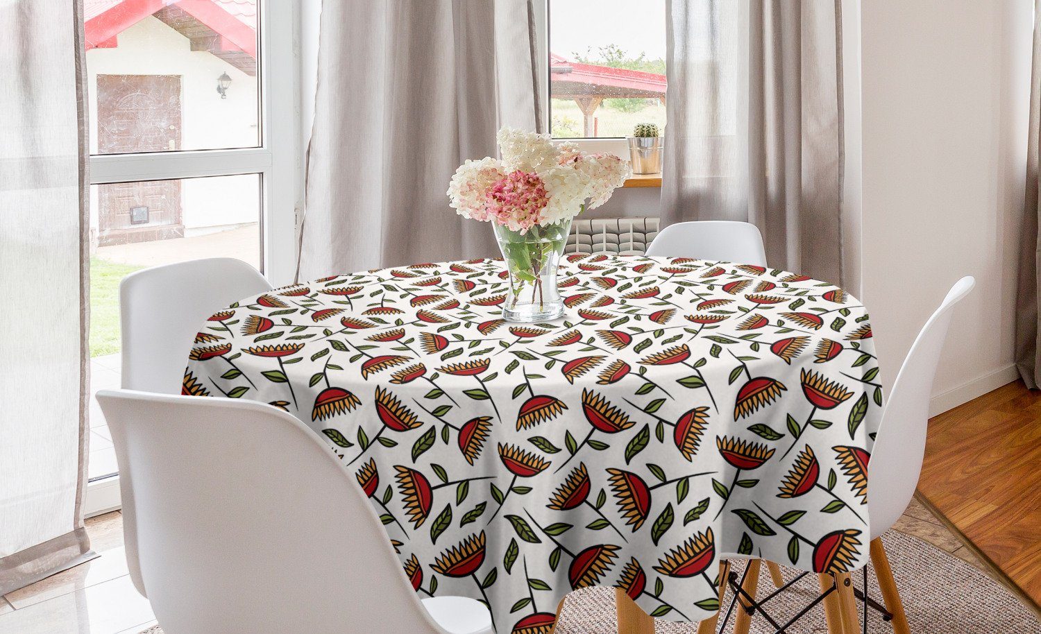 Abakuhaus Tischdecke Kreis Tischdecke Abdeckung für Esszimmer Küche Dekoration, Blumen Aster Blühende Petals