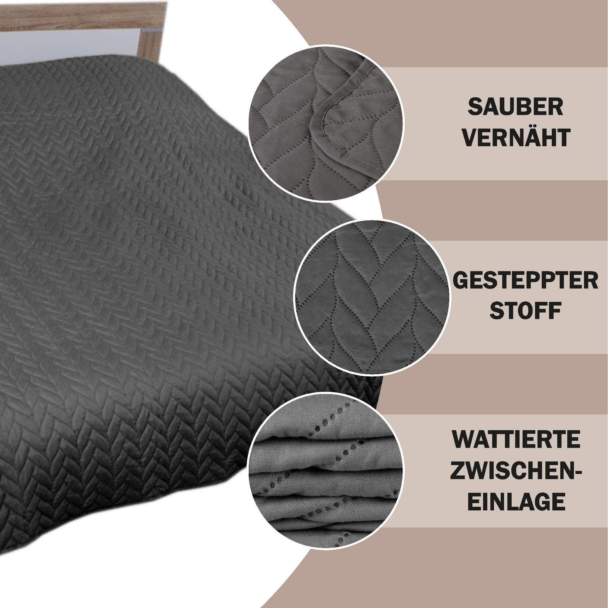 Bestlivings Tagesdecke Bettüberwurf gesteppt, XXL Sofaüberwurf - Sommerdecke gesteppt - Steppdecke, Wendedecke – Bild 4 von 5