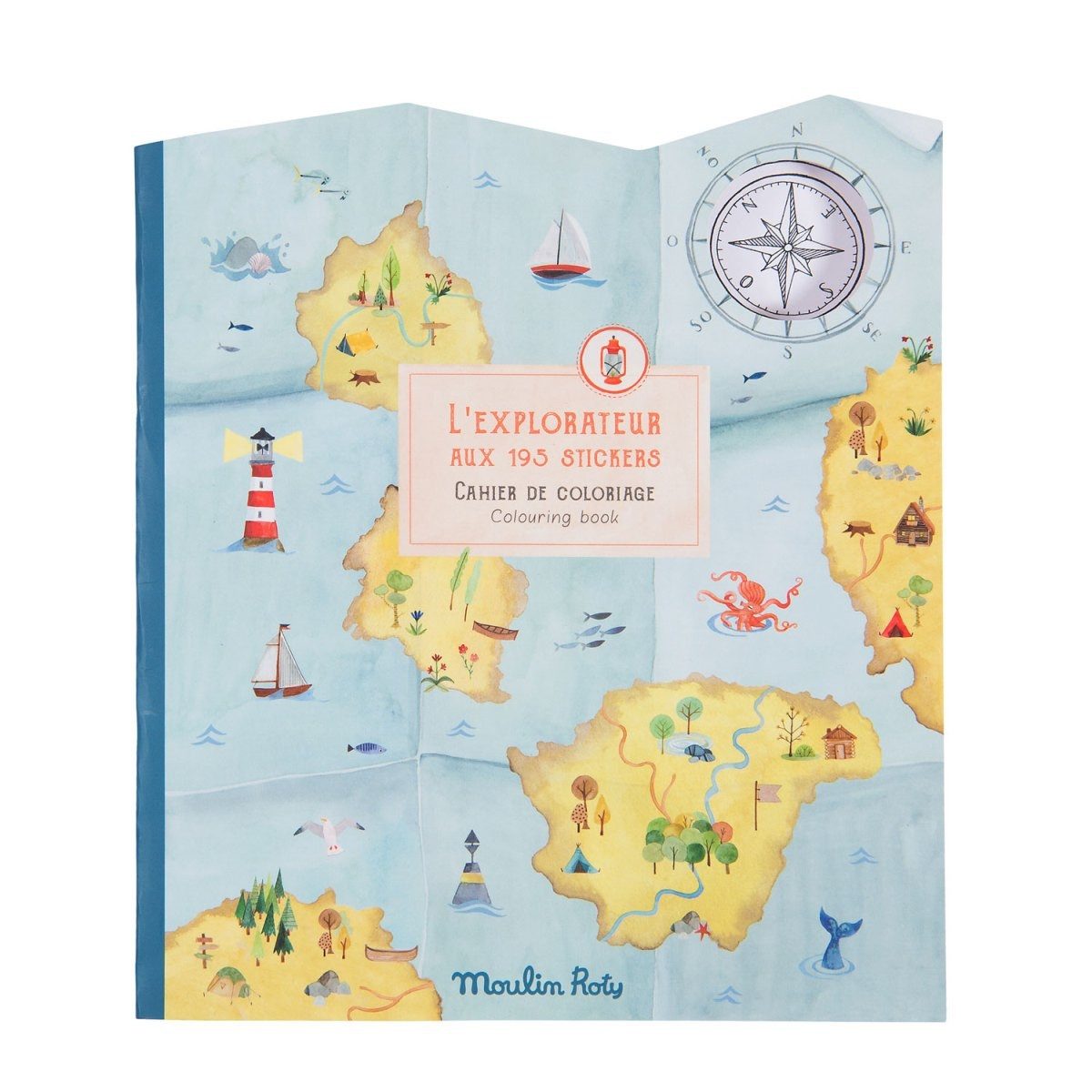 Moulin Roty Malvorlage Mal- und Stickerbuch L'explorateur für kreative Kinder zum Ausmalen (Set), Mal- und Stickerbuch