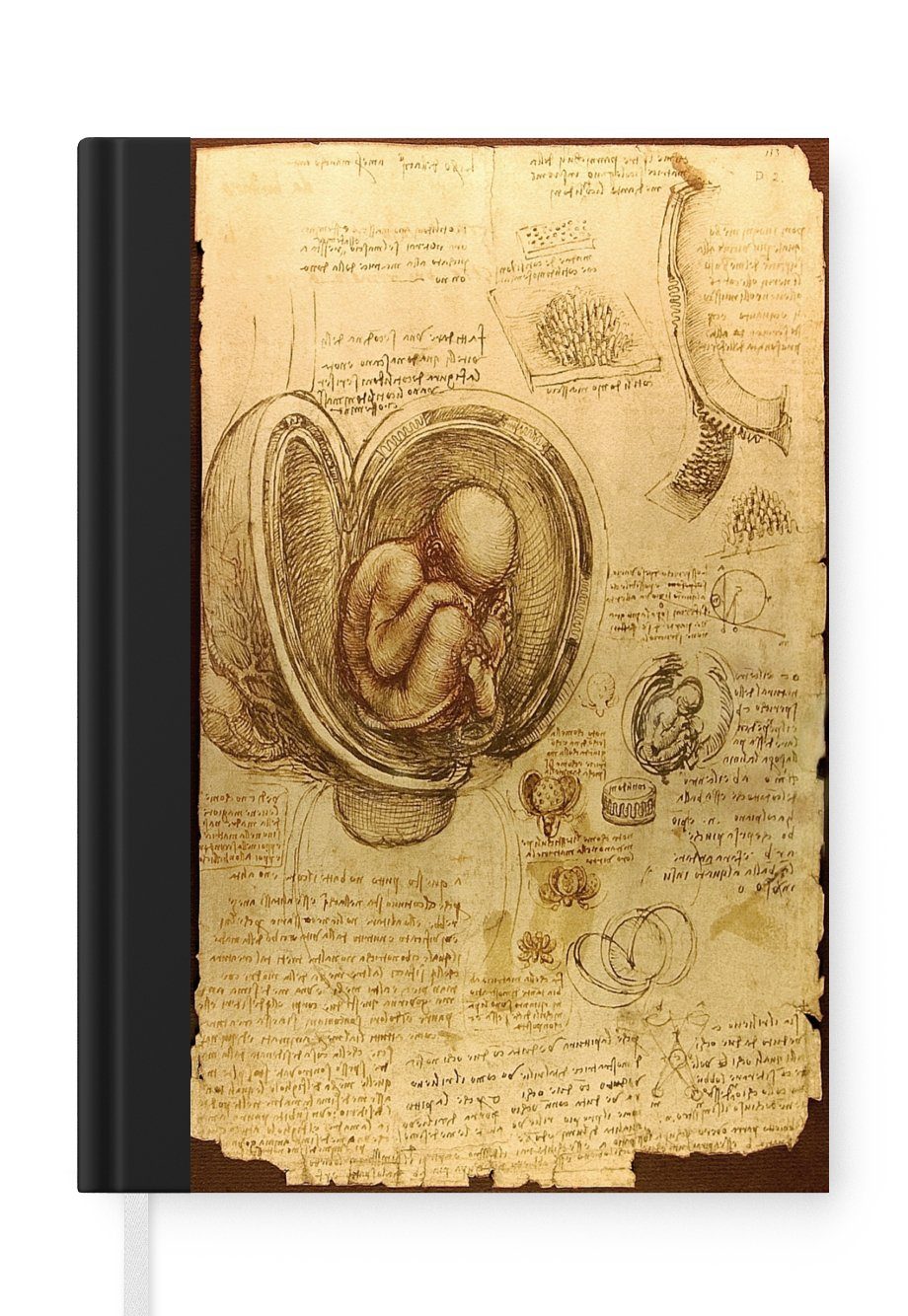 MuchoWow Notizbuch Baby im Mutterleib - Leonardo da Vinci, Journal, Merkzettel, Tagebuch, Notizheft, A5, 98 Seiten, Haushaltsbuch