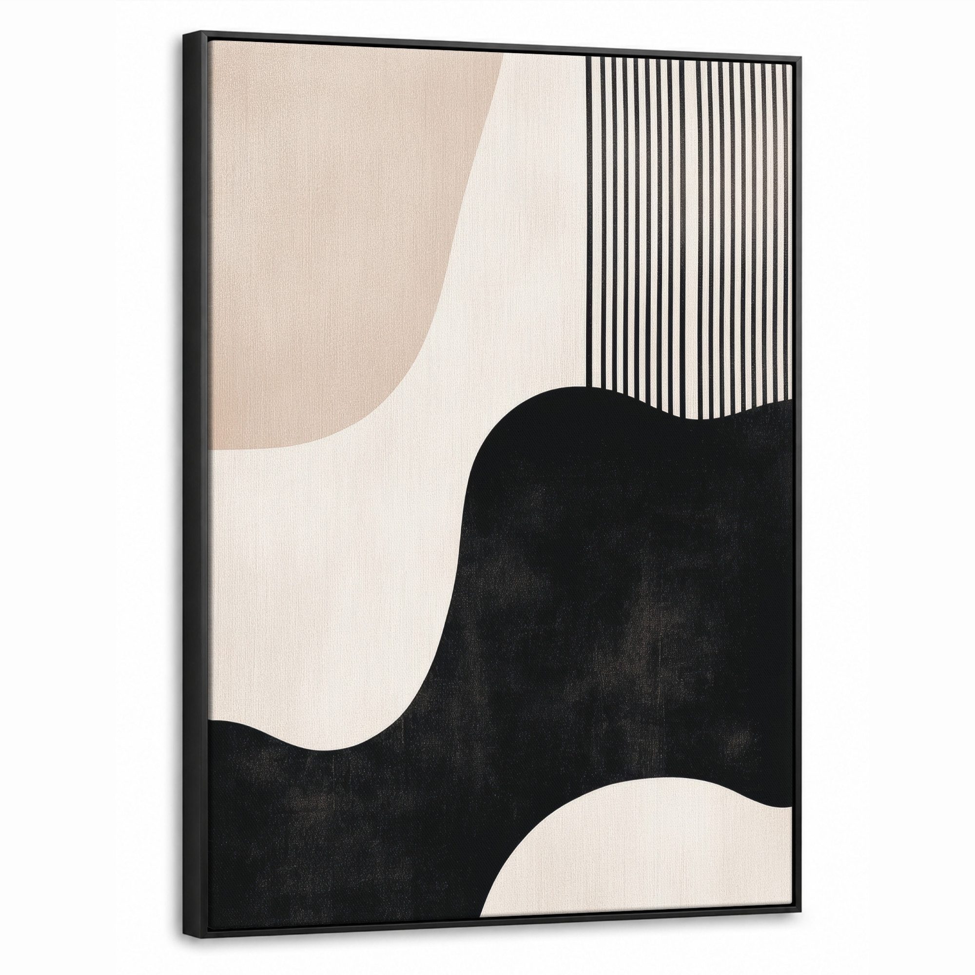 OneMillionCanvasses® Leinwandbild mit Rahmen - Abstrakt - Japandi - Beige - Modern, Fotodruck (1 St), Wanddeko,Schattenfugenrahmen, Wohnzimmer Schlafzimmer 50x70cm