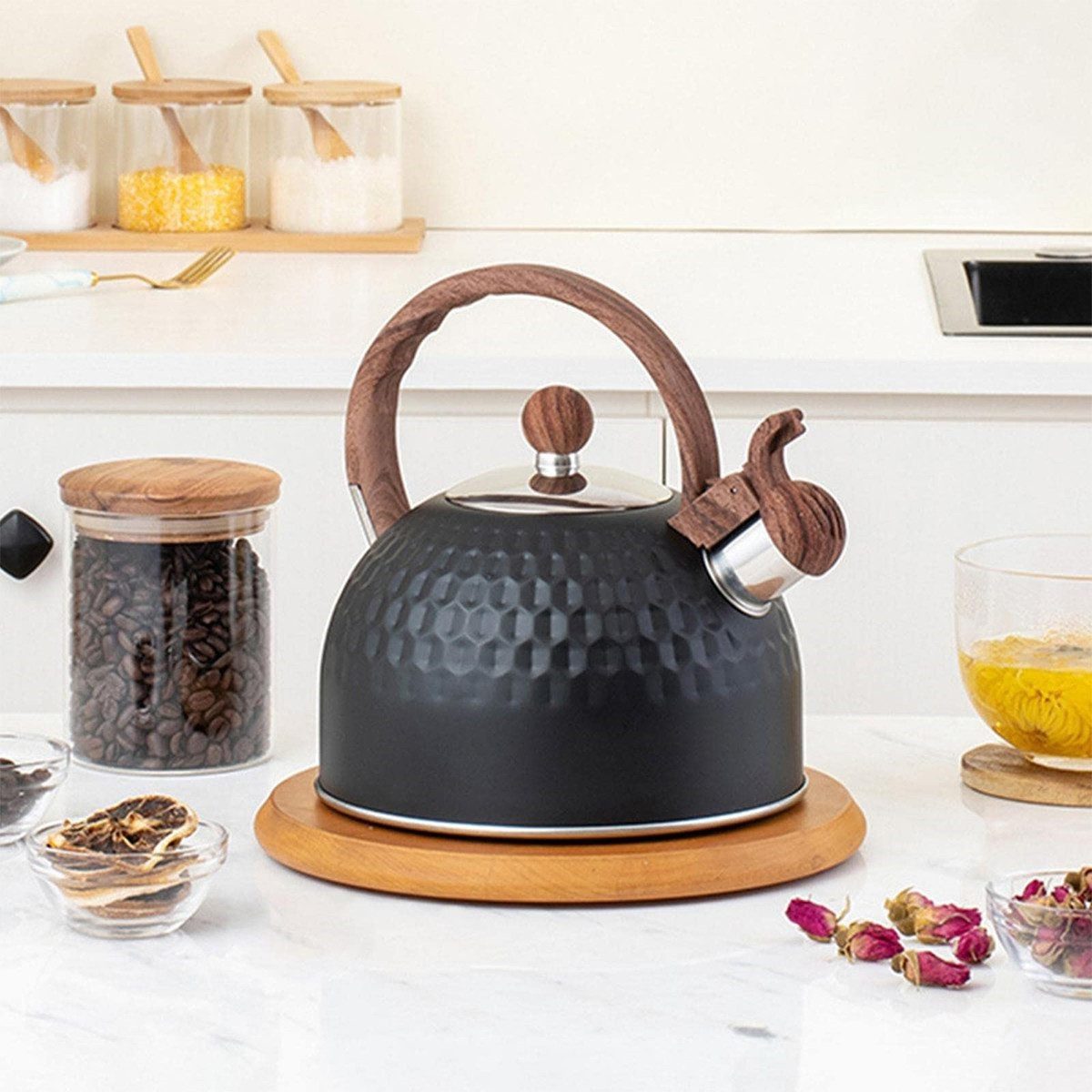 Wasserkessel Pfeifenkessel,2.5L Edelstahl Teekessel mit Pfeifton,Wasserkocher