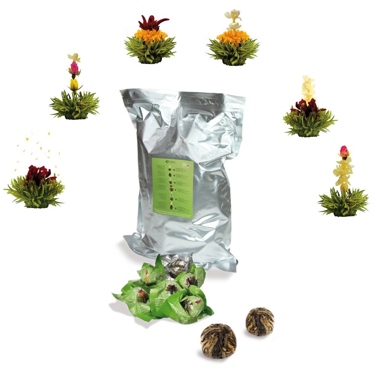 Creano Tee Teeblumen 36 Teekugeln grüner Tee Großpackung, Erblühtee im Bulkpack, 1 x 36 St.