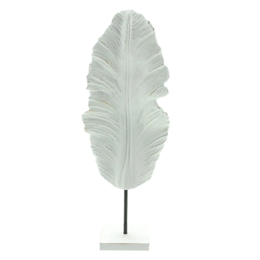 Home-trends24.de Dekofigur Feder Deko Objekt weiß Holz SockelTisch stehend 45 cm