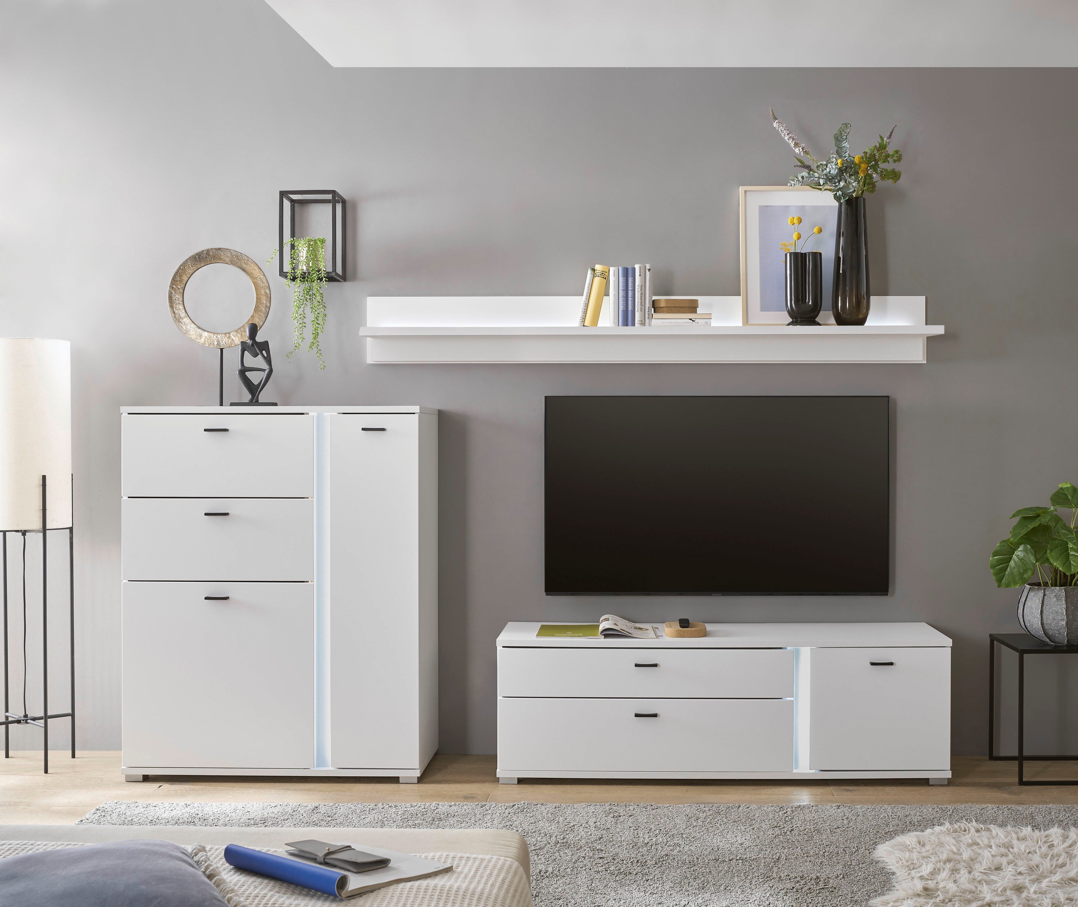 Home affaire Wohnwand LONG ISLAND, (Set, 3-St), in moderner Trendfarbe,inklusive senkrechter Beleuchtung,Breite 260 cm