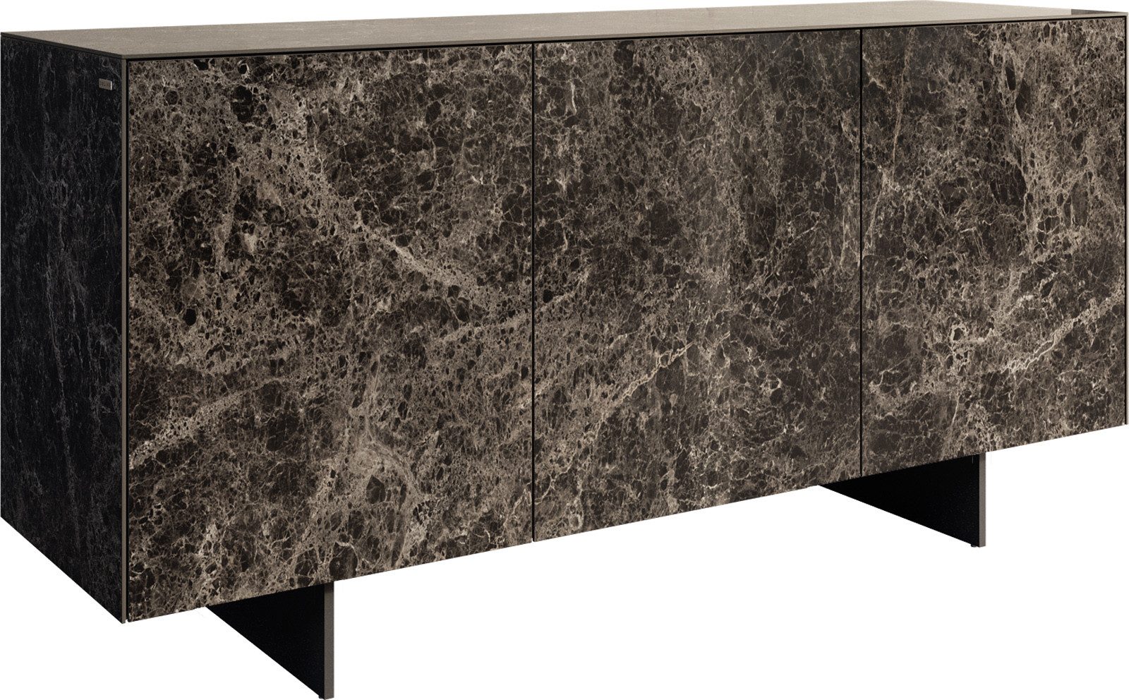 DELIFE Sideboard Cuor, Keramik Emperador Extra Lucidato Dunkelbraun 150 cm 3 Türen Fuß Schweb