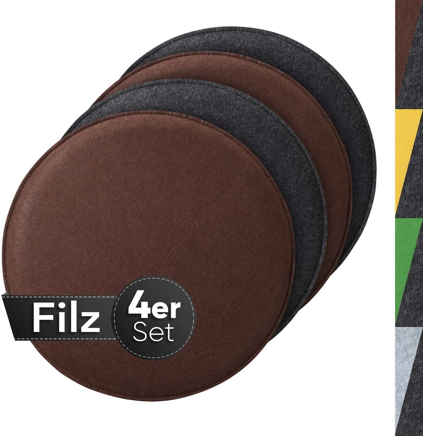 Loco Bird Подушка для стула 4er Set rund aus Filz Ø 36cm, Подушка для стула für Schalenstuhl: bequeme Sitzauflage für Bank / Stuhl