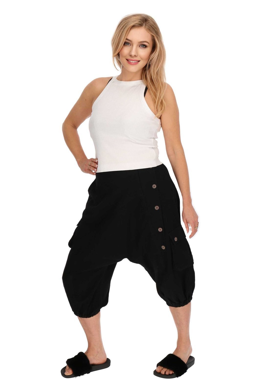 KUNST UND MAGIE Haremshose Kurze Aladin Hose Unisex 3/4 Baggy Pants Hippie Baumwoll Haremshose