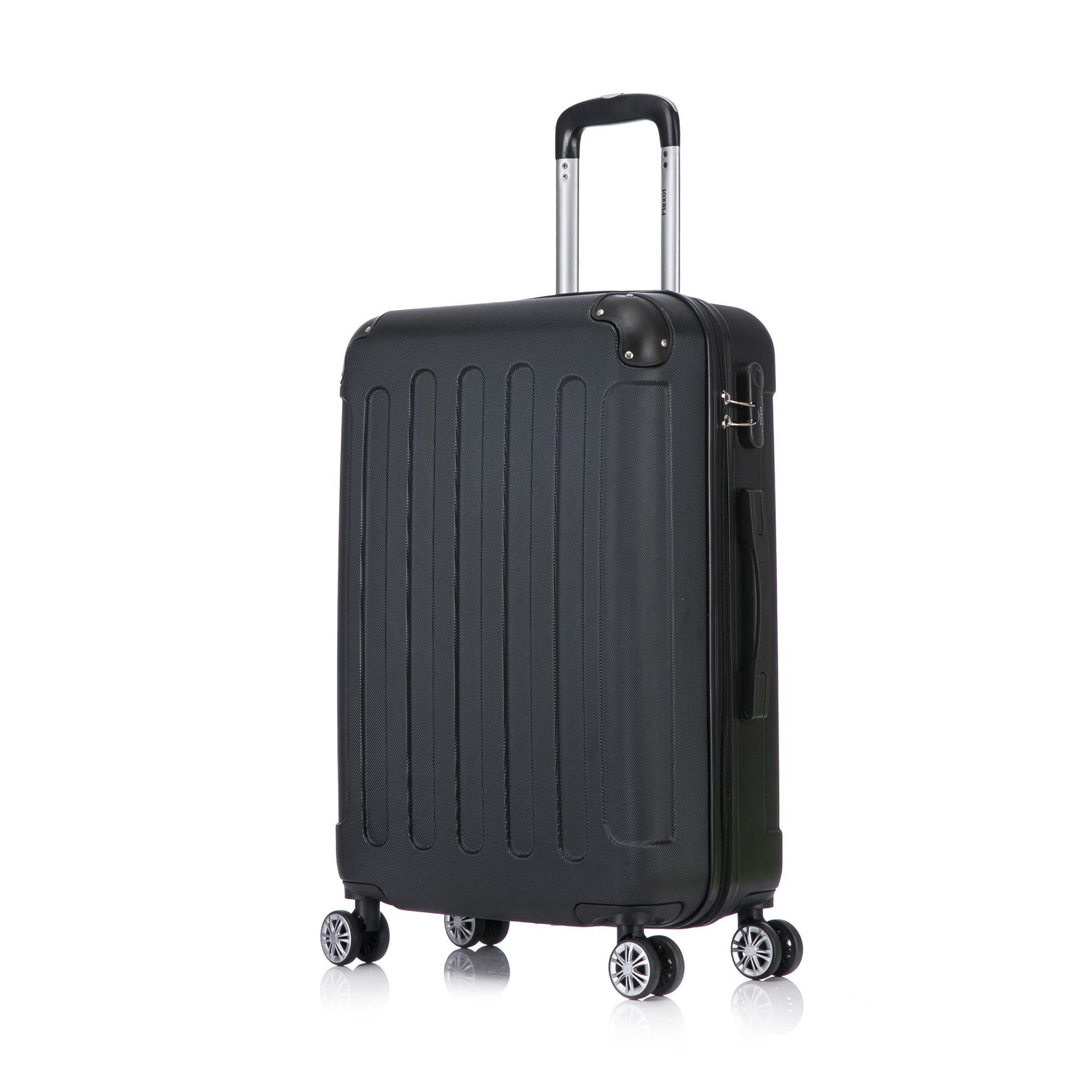 Flexot Hartschalen-Trolley F-2045 Kofferset, 360° Rollen, robuster Reisekoffer, Bordcase, 4 Rollen, Robuster und moderner Koffer mit vier 360° Rollen und Zahlenschloss