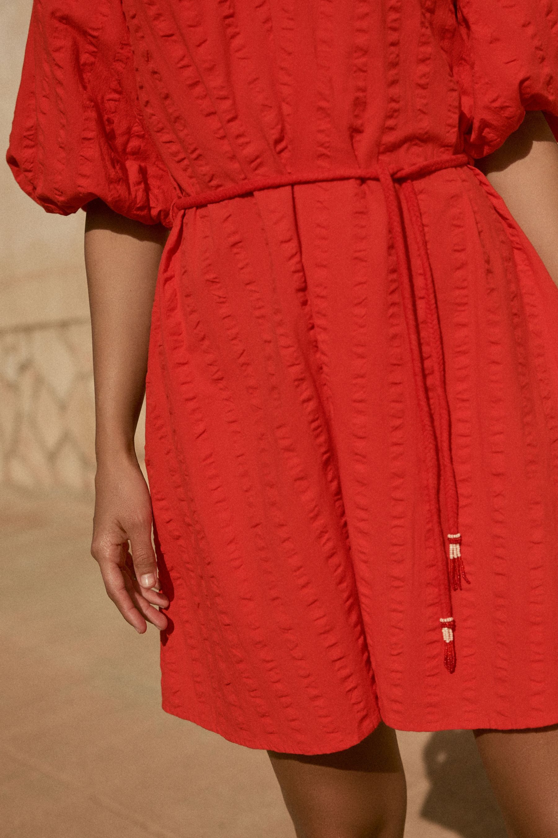 Next Strandkleid Minikleid aus 100 % Baumwolle mit Puffärmeln (1-tlg)