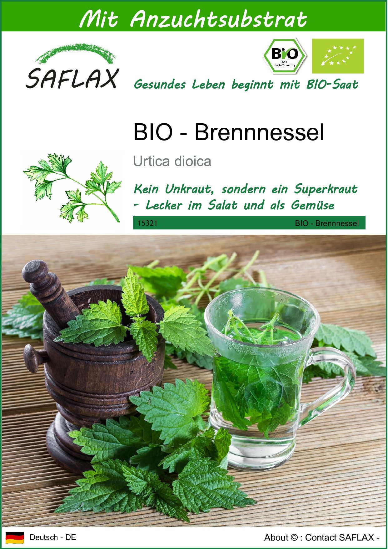 Kräutersamen SAFLAX - Samen und Substrat - BIO - Brennnessel