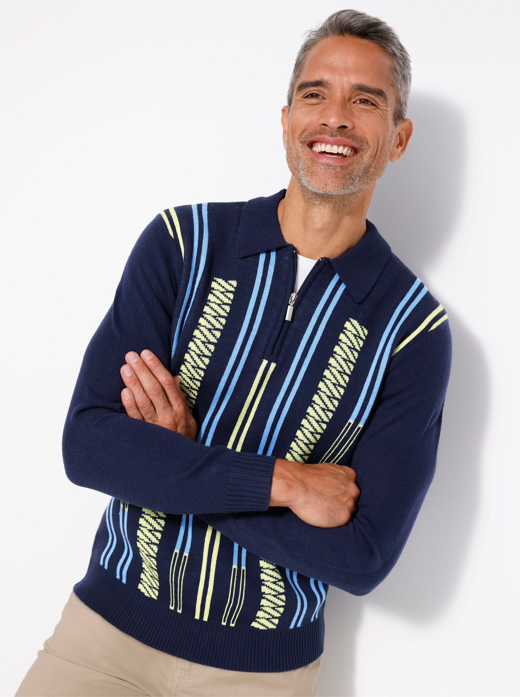 Sieh an! Strickpullover Polopullover Langarm Jacquard