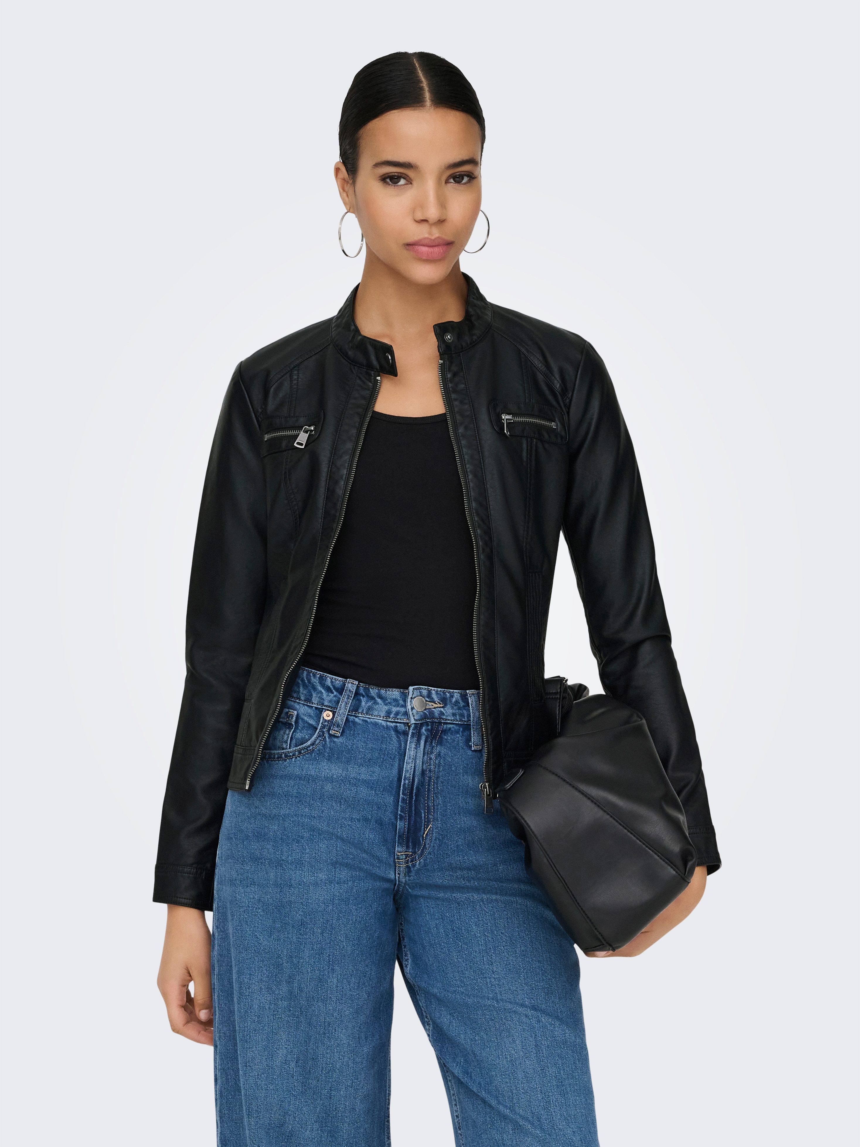 ONLY Lederimitatjacke ONLBANDIT – Bikerjacke mit figurbetonter Form und Reißverschlüssen Lederimitat