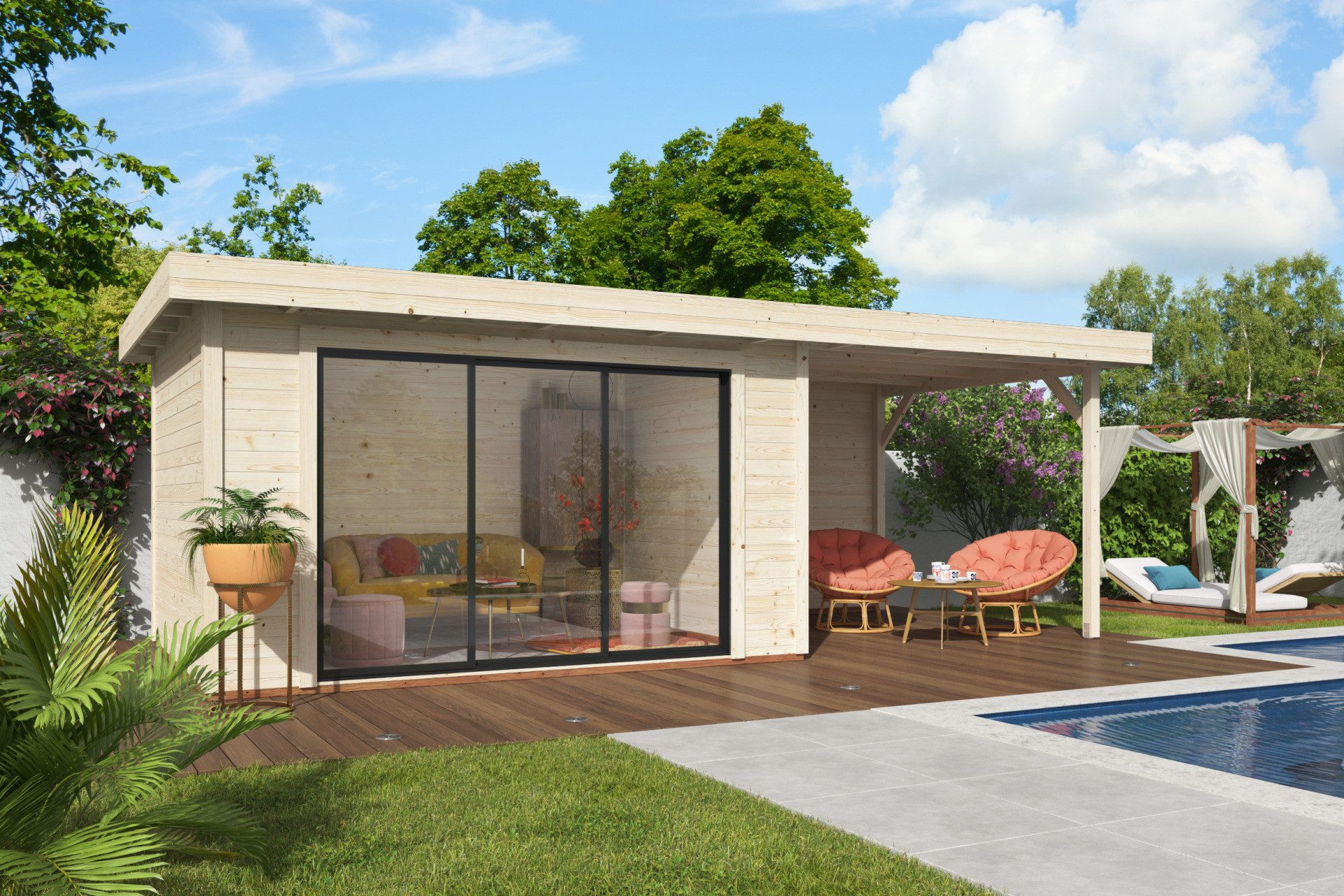 Gartenhaus Flachdach 6x3m Holz Aktion 46 Plus
