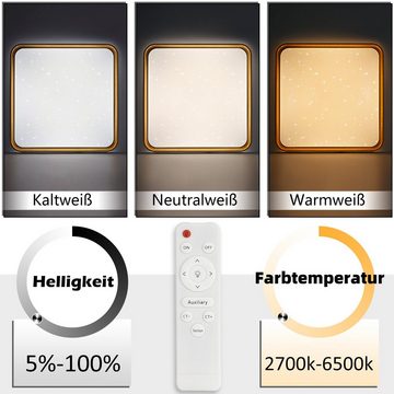 ZMH LED Deckenleuchte Eckige Sternenhimmel-Design 40cm CCT mit Fernbedienung 44W, dimmbar, LED fest integriert, warmweiß-kaltweiß, Weiß-Gold