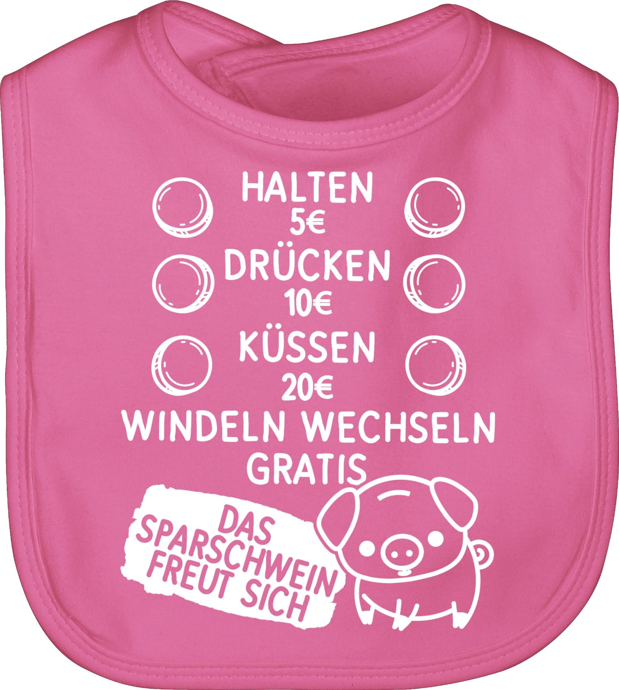 Shirtracer Lätzchen Preisliste Pink - Sparschwein Baby weiß, Sprüche mit 2