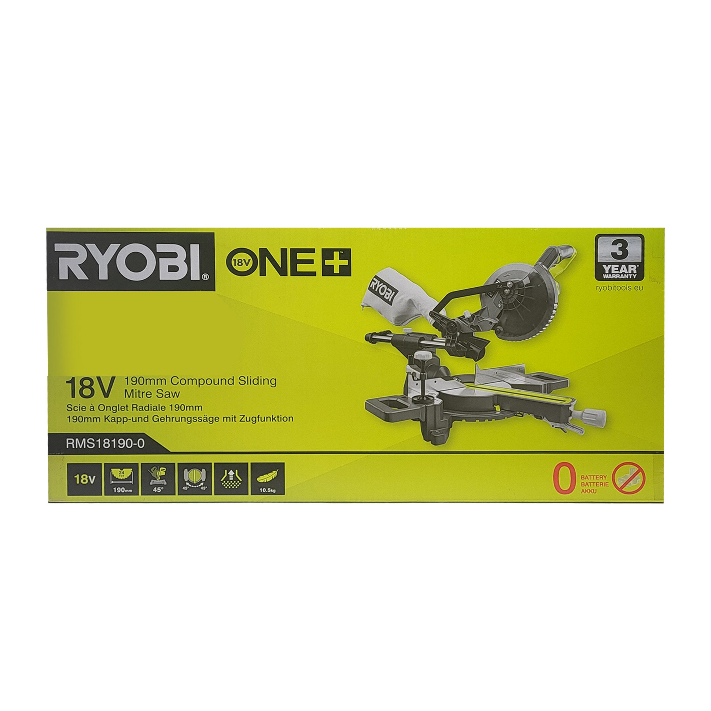 Ryobi Kappsägen-Untergestell Ryobi RMS18190-0 – 18V ONE+ Akku-Kappsäge 190 mm ohne Akku, (1-tlg)