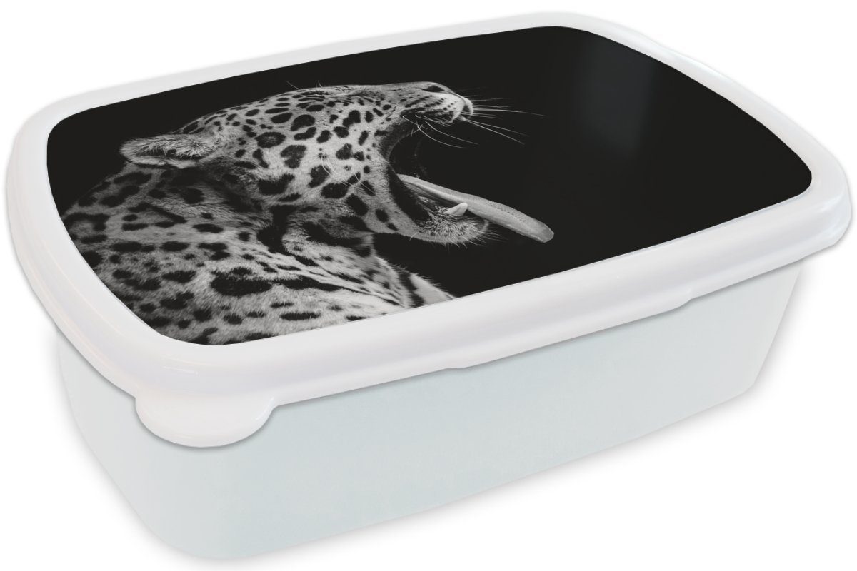 MuchoWow Lunchbox Jaguar Weiß, - und Brotbox für Mädchen - und - Jungs Brotdose, für Schwarz Tier Kinder Erwachsene, Kunststoff, (2-tlg)
