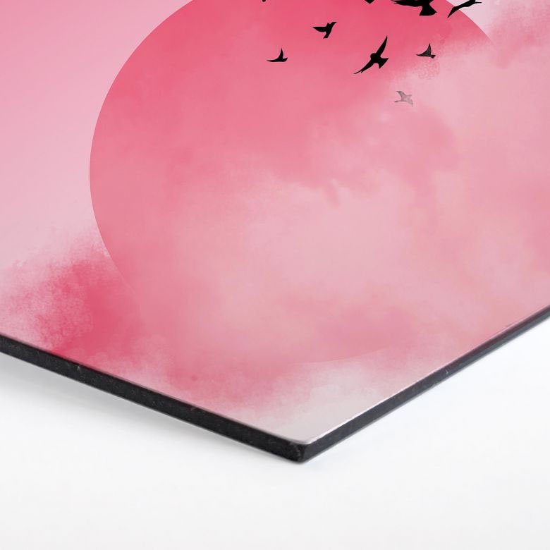 Wall-Art Metallbild Vogel Sonnenuntergang (1 St) Pink
