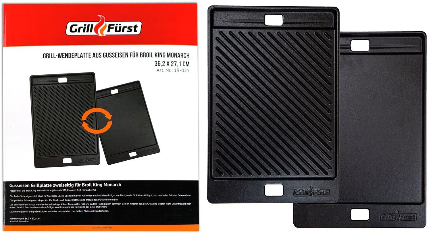 Grillfürst Grillplatte Grillfürst Grillplatte Gusseisen für Monarch / Royal 36,2 x 27,1 cm