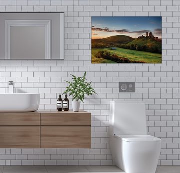 Wallario Wandfolie, Schlosspanorama in England bei Sonnenaufgang, wasserresistent, geeignet für Bad und Dusche
