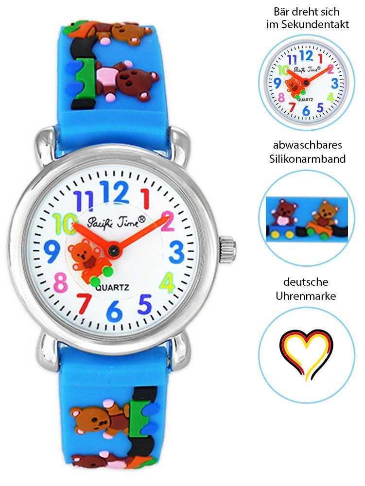 Gratis Kinder Versand Armbanduhr Quarzuhr Teddybären Time Silikonarmband, Pacific
